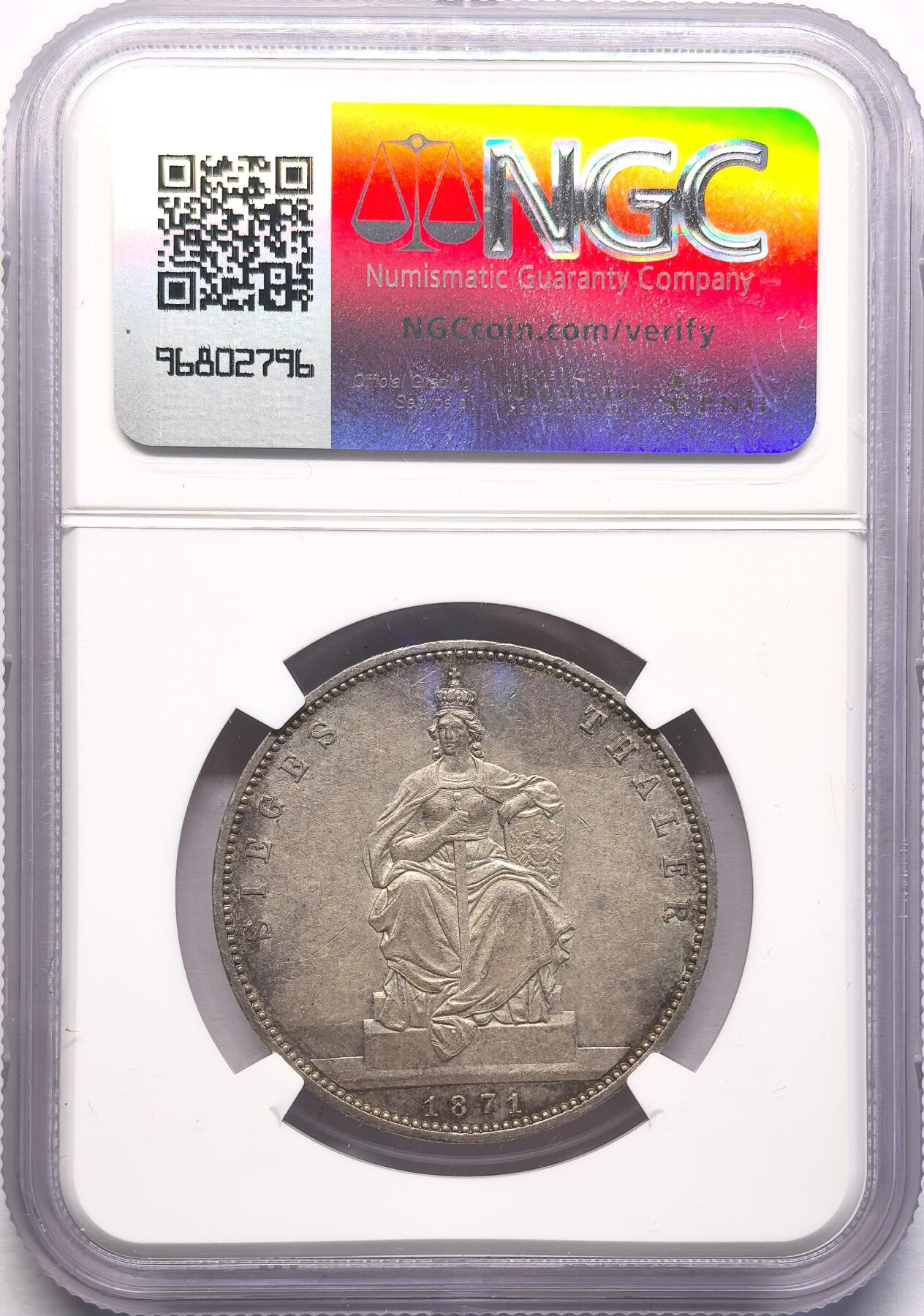 FXS世界钱币微拍第二百八十七期 1871A德国普法战争胜利纪念泰勒NGC-MS62