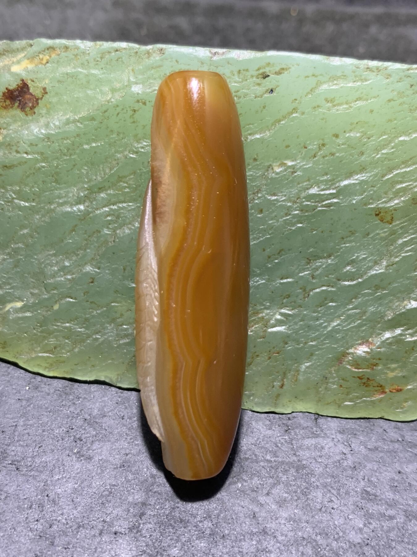 精美亚光高玉化冰飘缠丝玛瑙手工雕刻富贵有余随形桶珠一颗