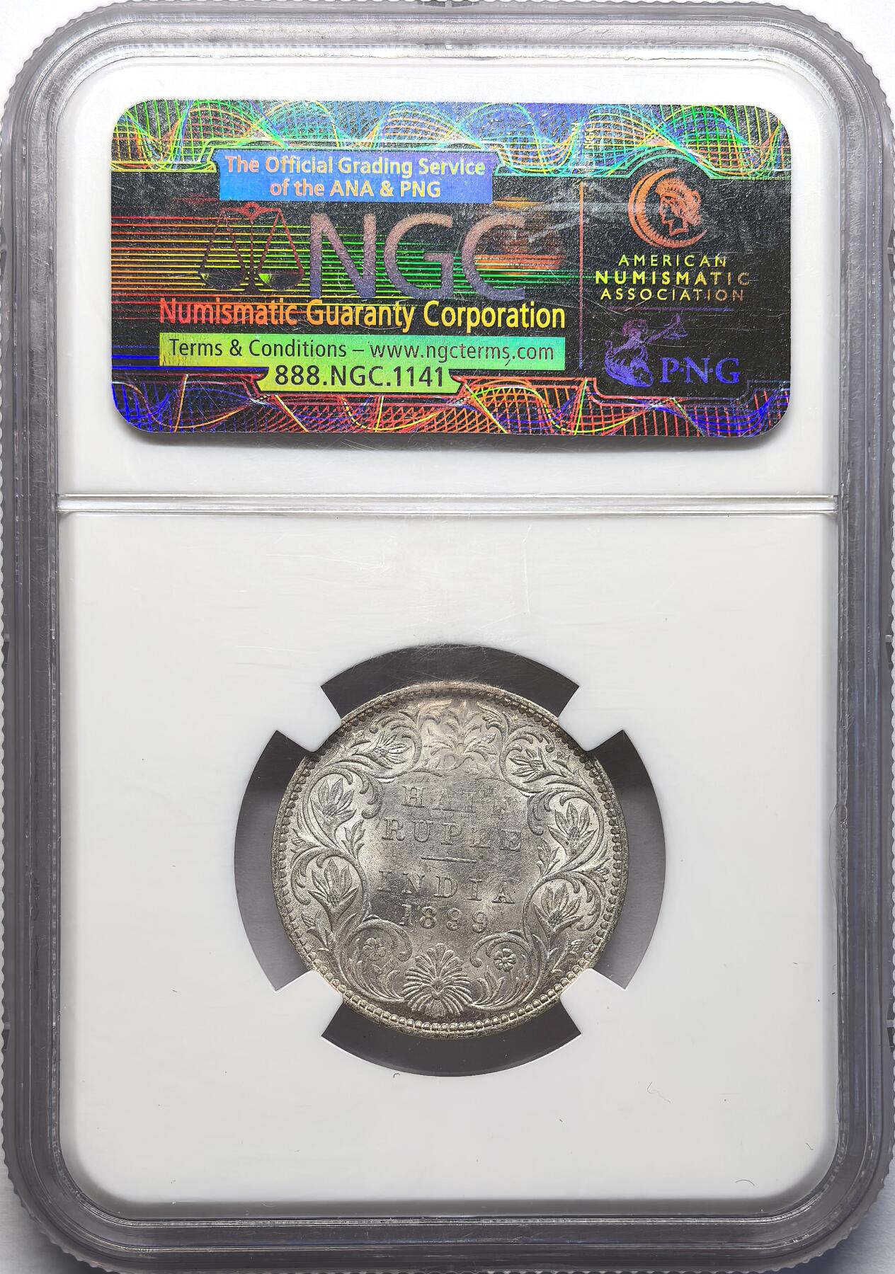 FXS世界钱币微拍第二百八十七期 1899B英属印度小维1/2卢比NGC-MS61