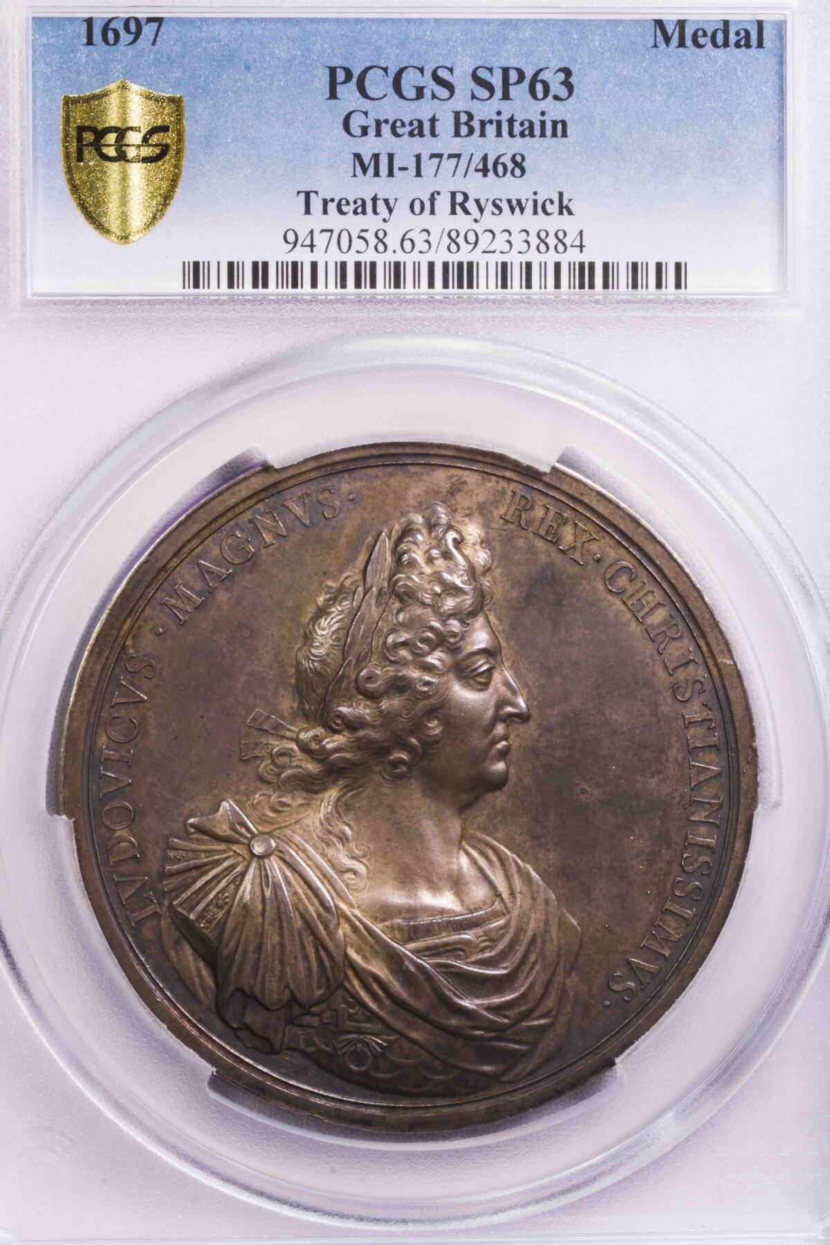 PCGS-SP63 1697英国雷斯维克条约银章 唯一冠军 巨型章