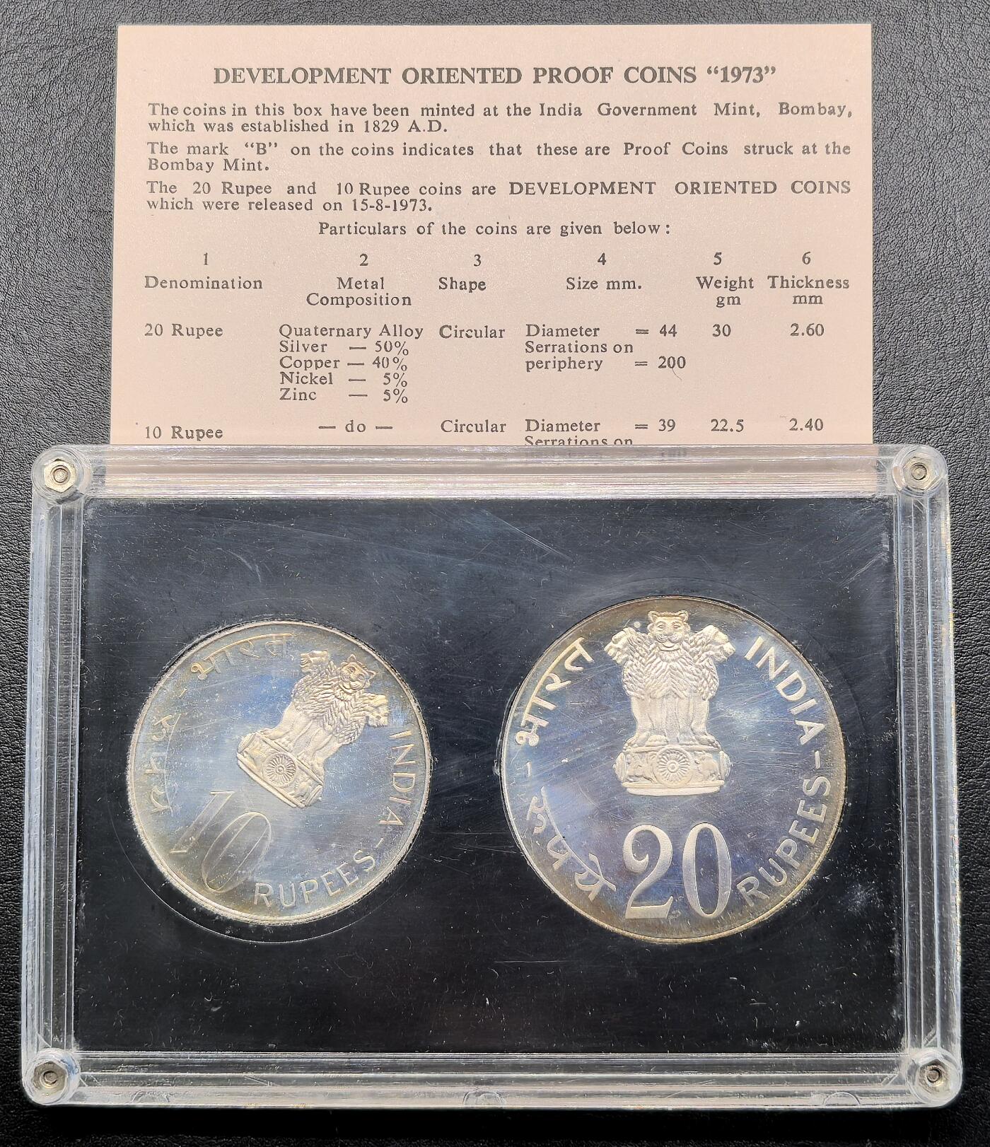 FXS世界钱币微拍第二百八十七期 1973印度共和国FAO精铸两枚套，原厂塑封略氧化。