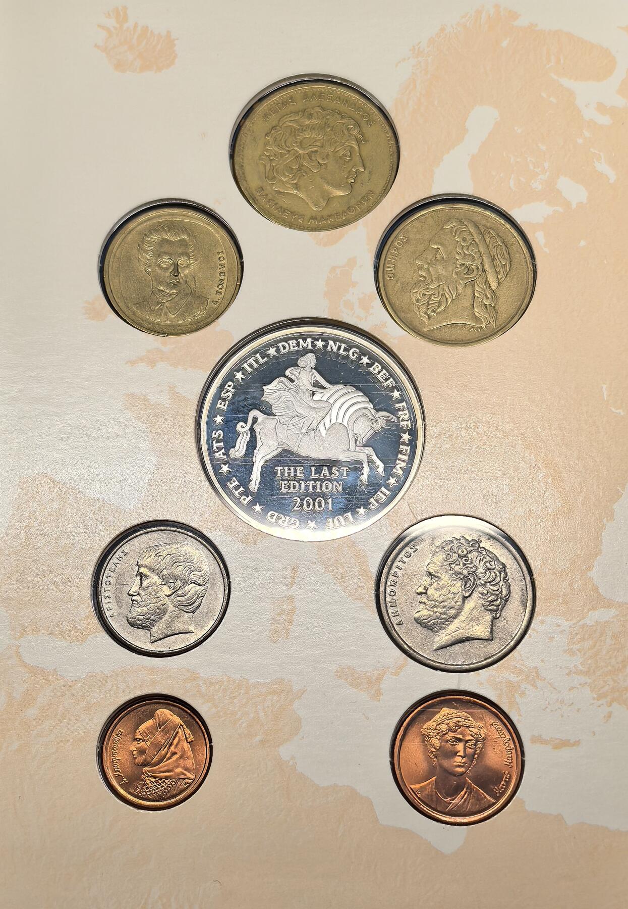 FXS世界钱币微拍第二百八十七期 2001希腊最后的德拉克马流通套装+纪念银币