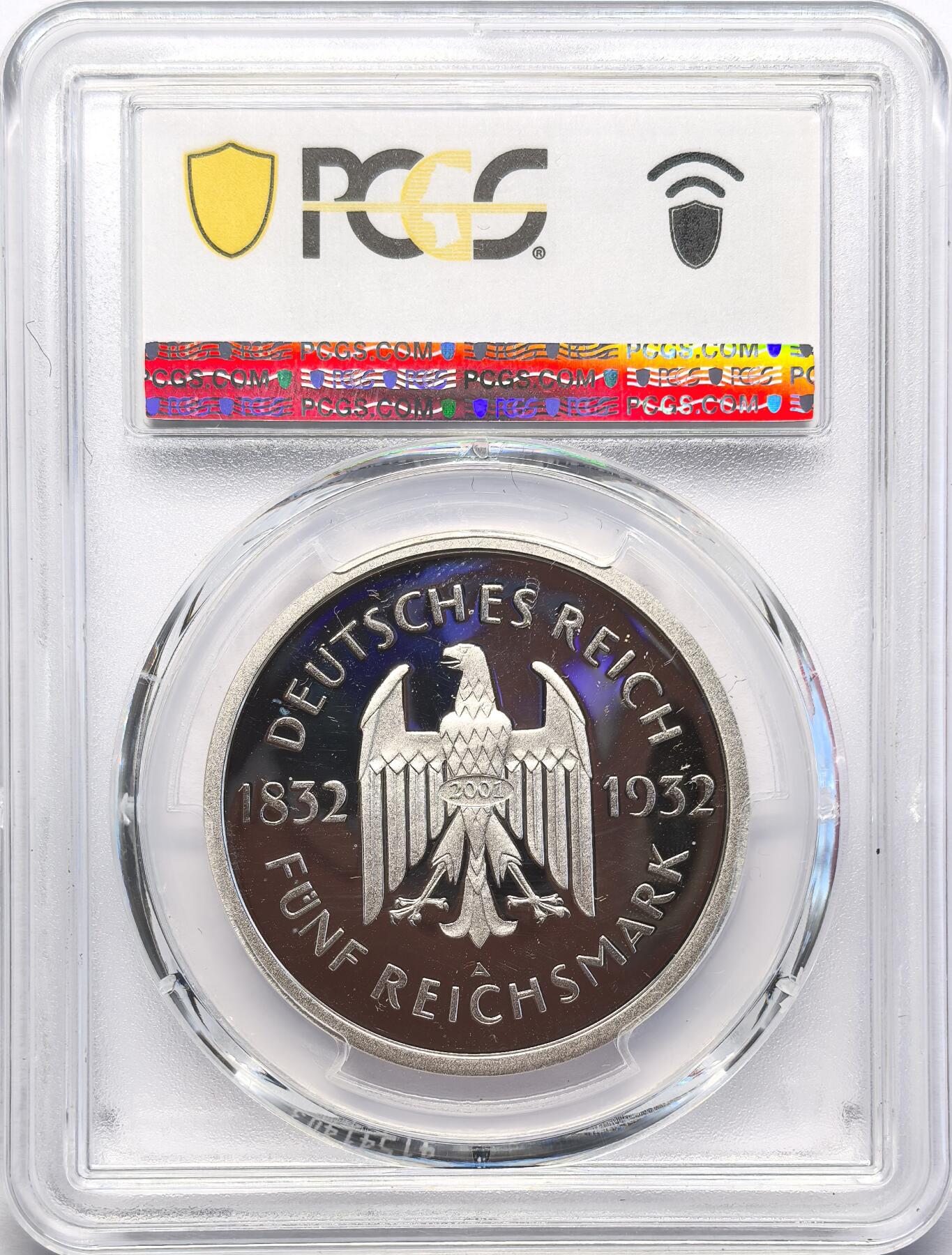 FXS世界钱币微拍第二百八十七期 2001德国歌德5马克大银后铸品PCGS-PF67DCAM