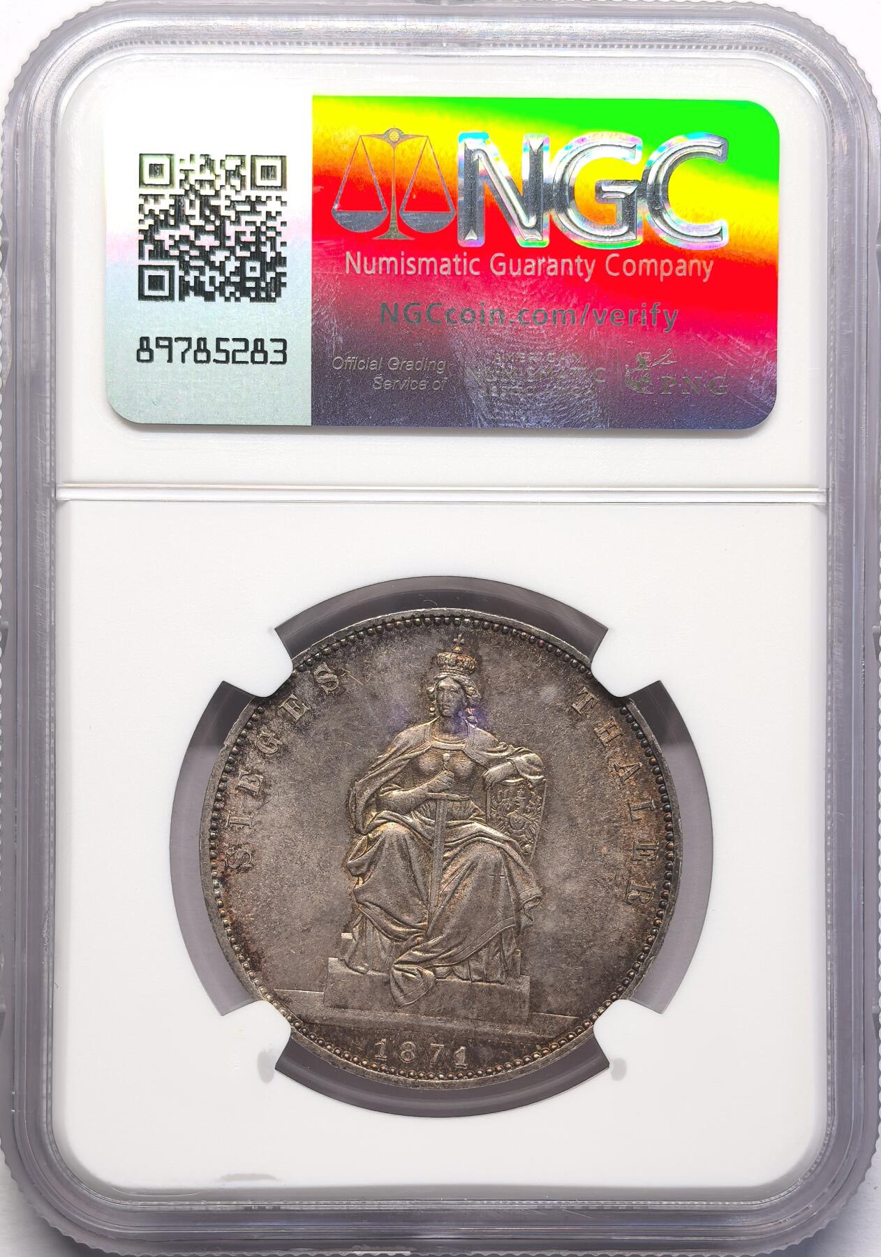 FXS世界钱币微拍第二百八十七期 1871A德国普法战争胜利泰勒NGC-MS63，欧陆传世灰彩！