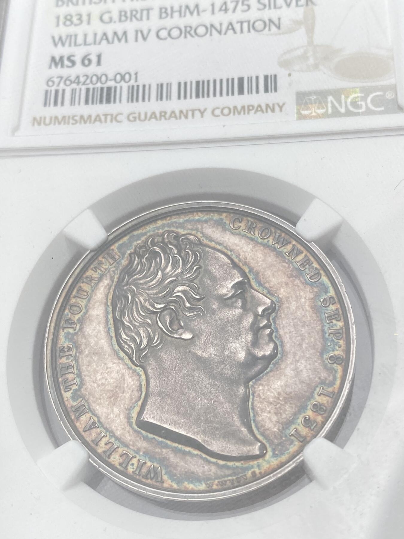 万国钱币拍卖第036期 NGC MS61 1831年英国威廉四世加冕纪念大银章 玫瑰七彩包浆 英系加冕名誉品