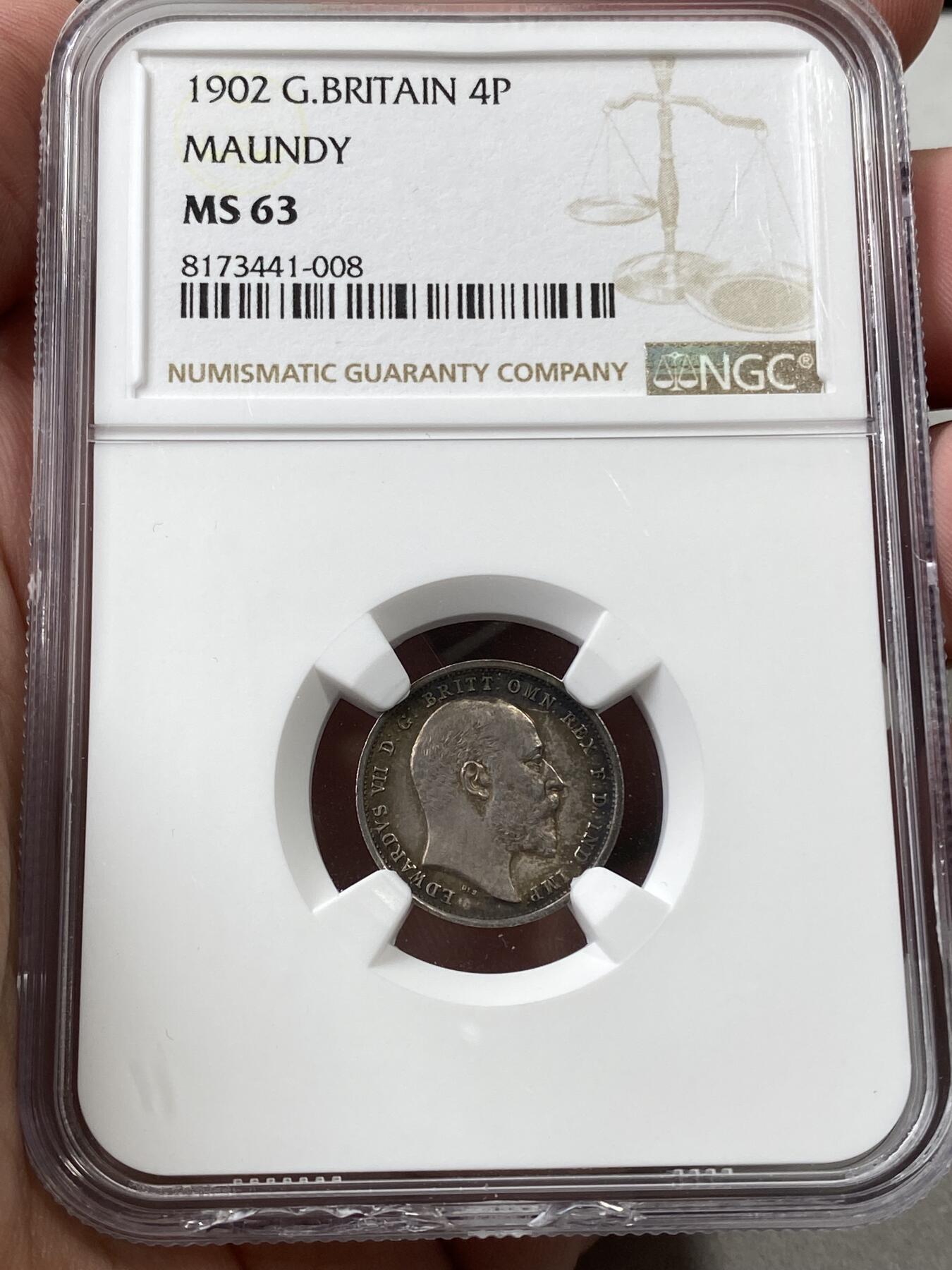 万国钱币拍卖第036期 NGC UNCD～MS64 1902年英国爱德华七世濯足币一套四枚 带原盒（4P评级盒底部破损）
