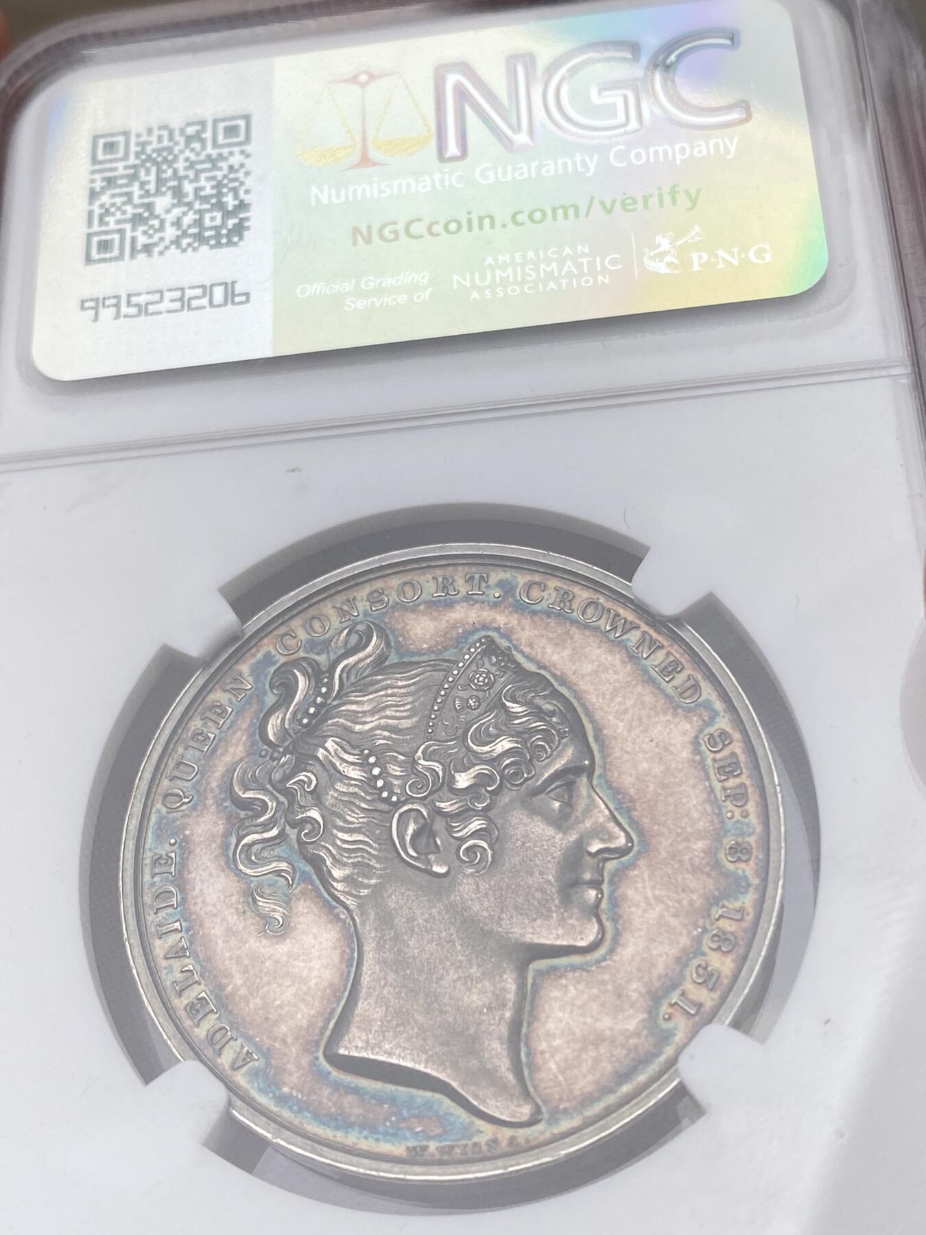 万国钱币拍卖第036期 NGC MS61 1831年英国威廉四世加冕纪念大银章 玫瑰七彩包浆 英系加冕名誉品