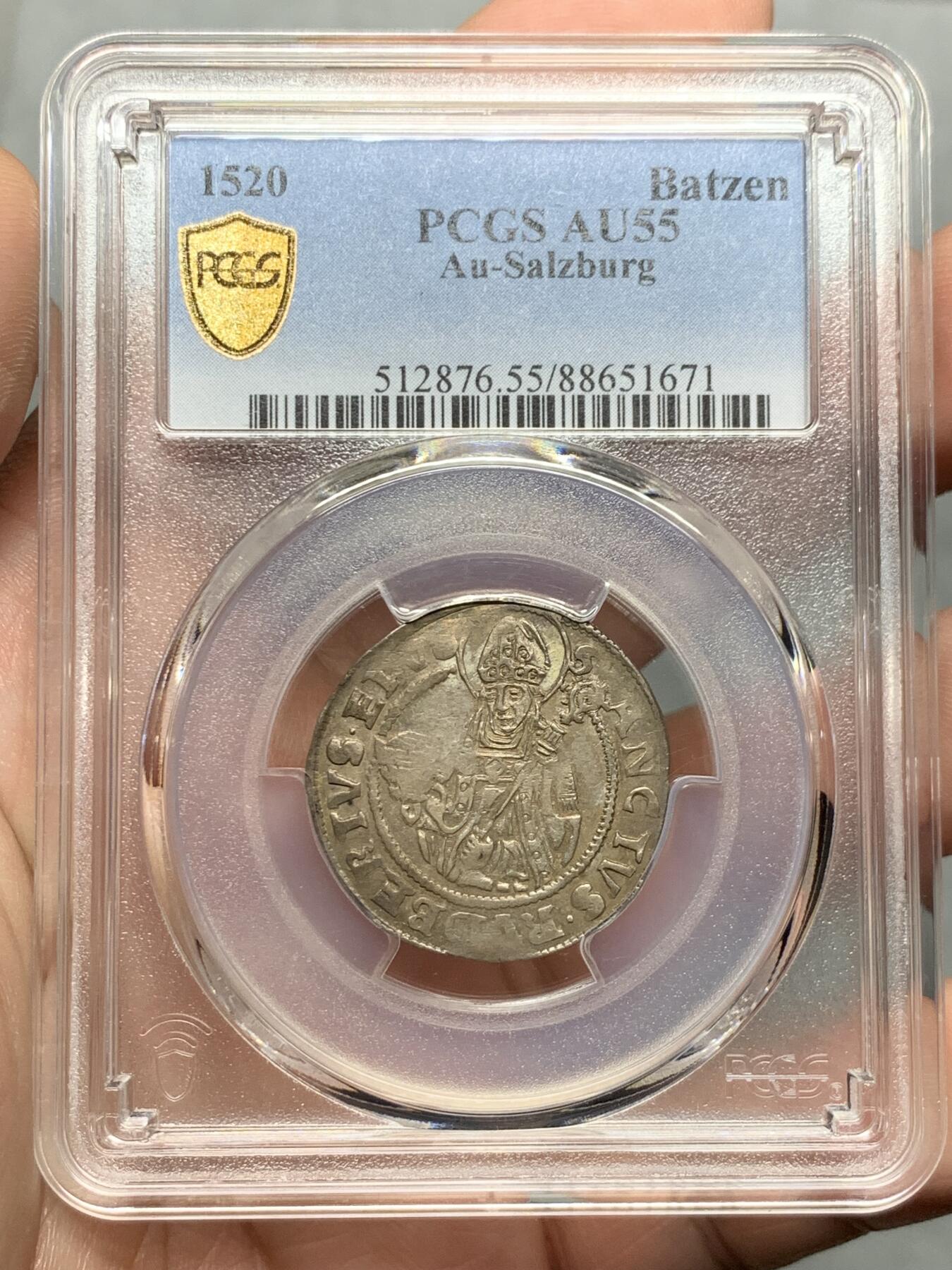 《竞宝斋》第322场 周日，周一，2场连拍 （全场包邮） 唯一亚军分 PCGS AU55 哈布斯堡王朝 1520年 萨尔茨堡  4克鲁泽银币 保存稀少 可藏