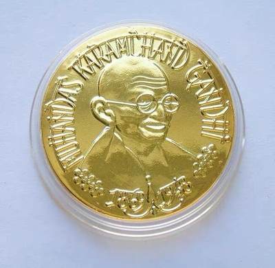 印度世界伟人圣雄甘地 高浮雕精制大镀金章 40MM - 印度世界伟人圣雄甘地 高浮雕精制大镀金章 40MM