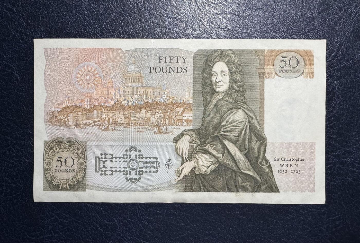 收藏联盟Quantum Auction 第387期拍卖  英国1981年50镑 非全新 品相如图 建筑师 英国皇家学会创始人之一 韦恩爵士