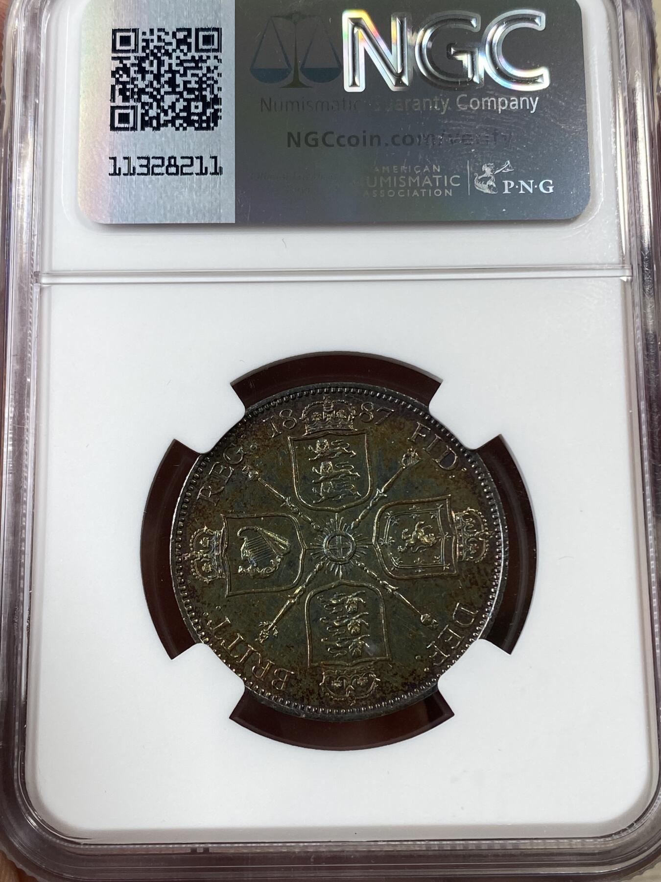 万国钱币拍卖第036期 NGC UNCD 1887英国维多利亚2先令银币 深五彩