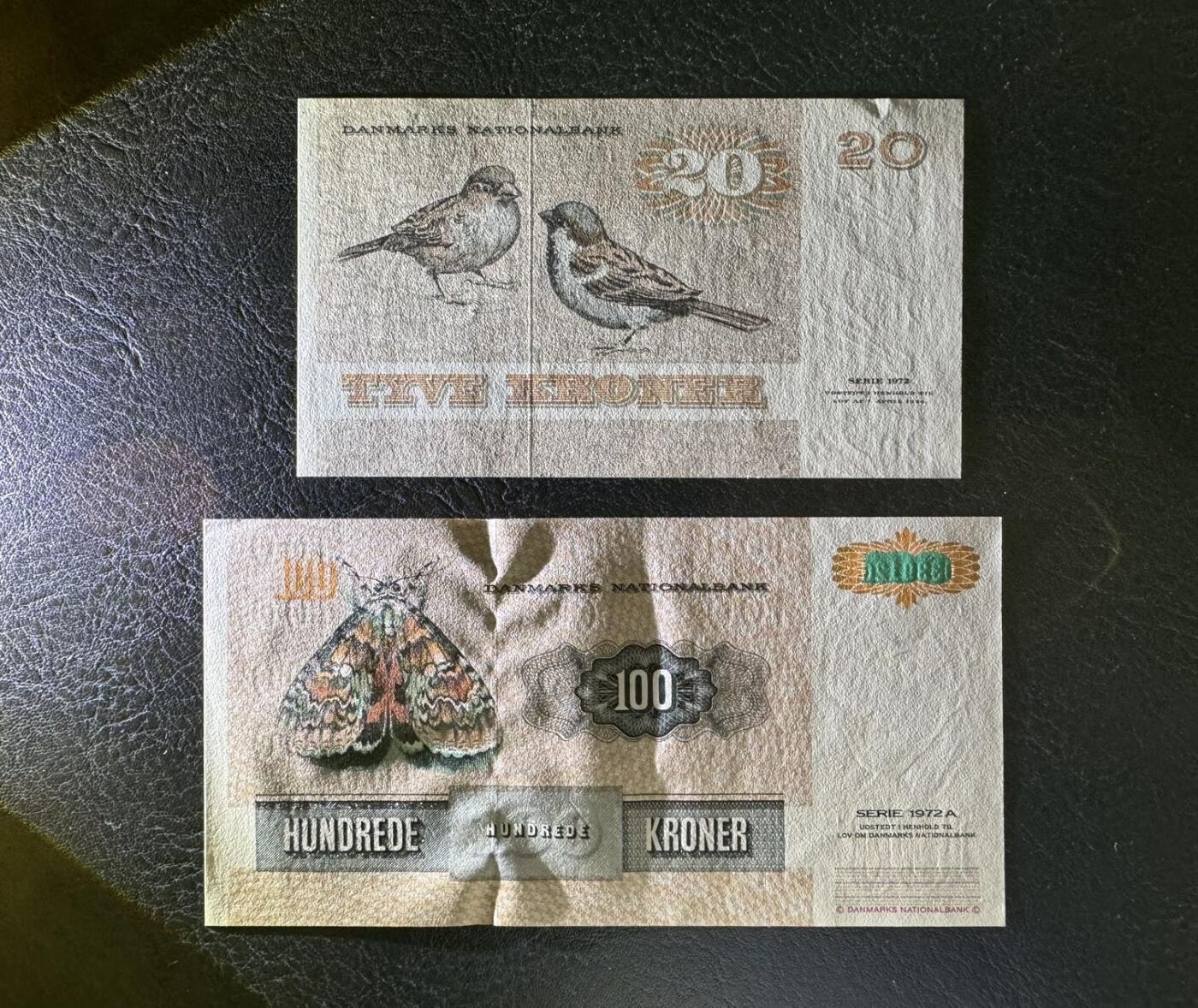 收藏联盟Quantum Auction 第387期拍卖  丹麦1984年20克朗和1998年100克朗 品相UNC 边角有瑕疵