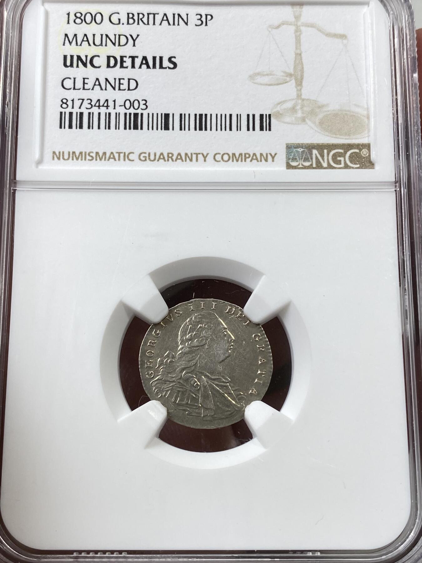 万国钱币拍卖第036期 NGC UNCD～MS63 1800年英国乔治三世洗脚币一套四枚 原味状态