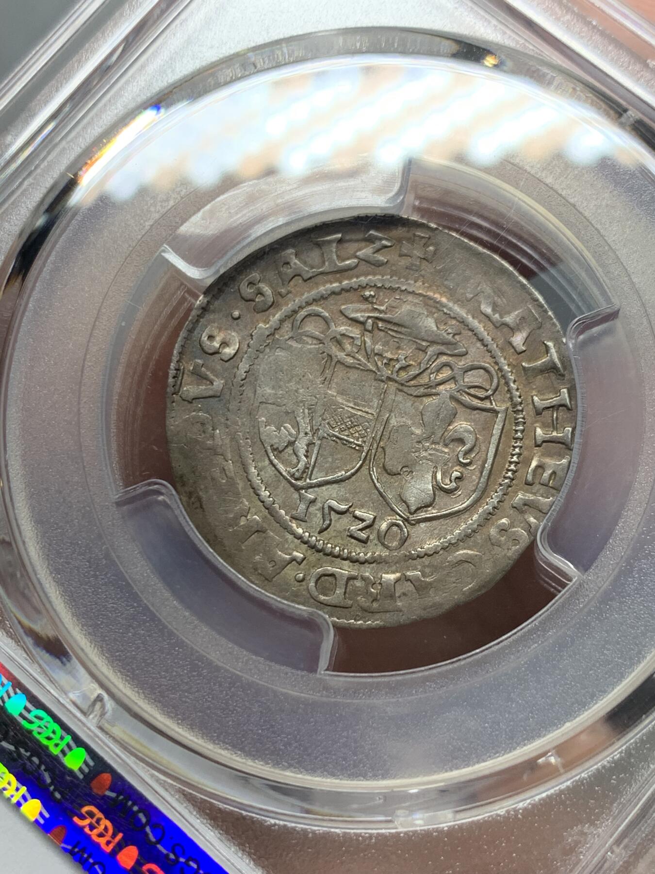 《竞宝斋》第322场 周日，周一，2场连拍 （全场包邮） 唯一亚军分 PCGS AU55 哈布斯堡王朝 1520年 萨尔茨堡  4克鲁泽银币 保存稀少 可藏