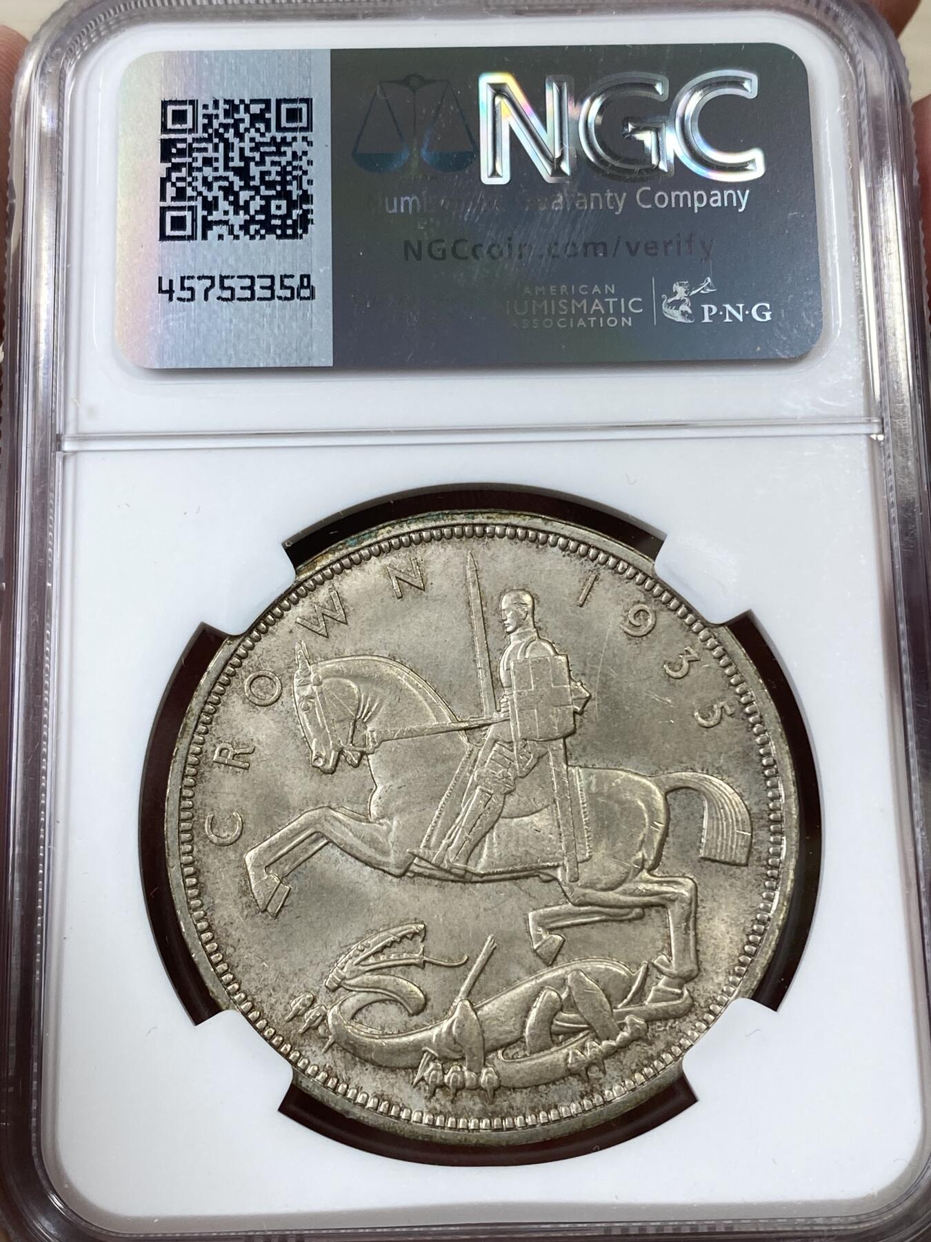 万国钱币拍卖第036期 NGC MS63 1935乔治五世木马剑克朗
