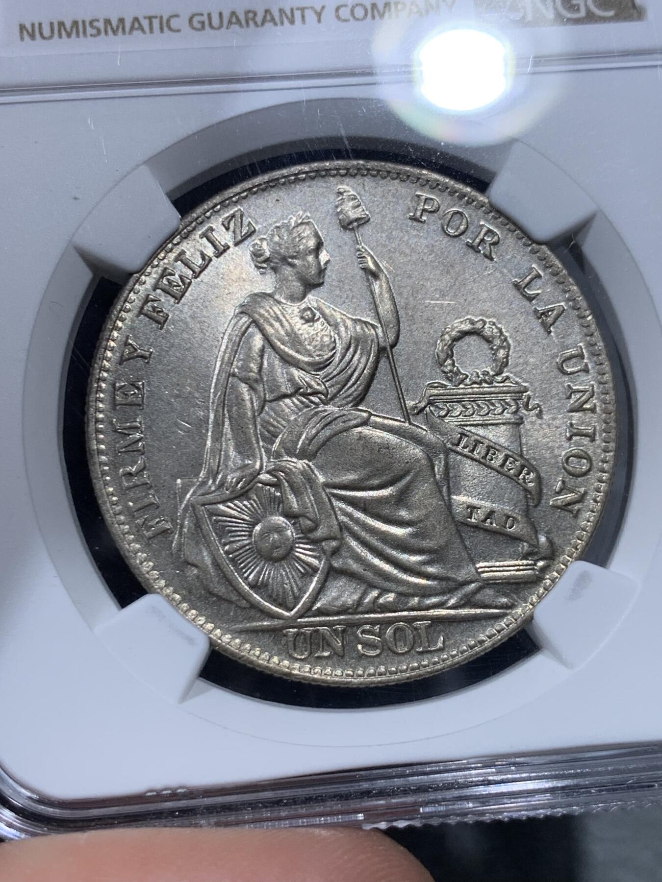 《竞宝斋》第322场 周日，周一，2场连拍 （全场包邮） NGC MS64 秘鲁 1934年 1索尔 坐人女神 大银币 季军分