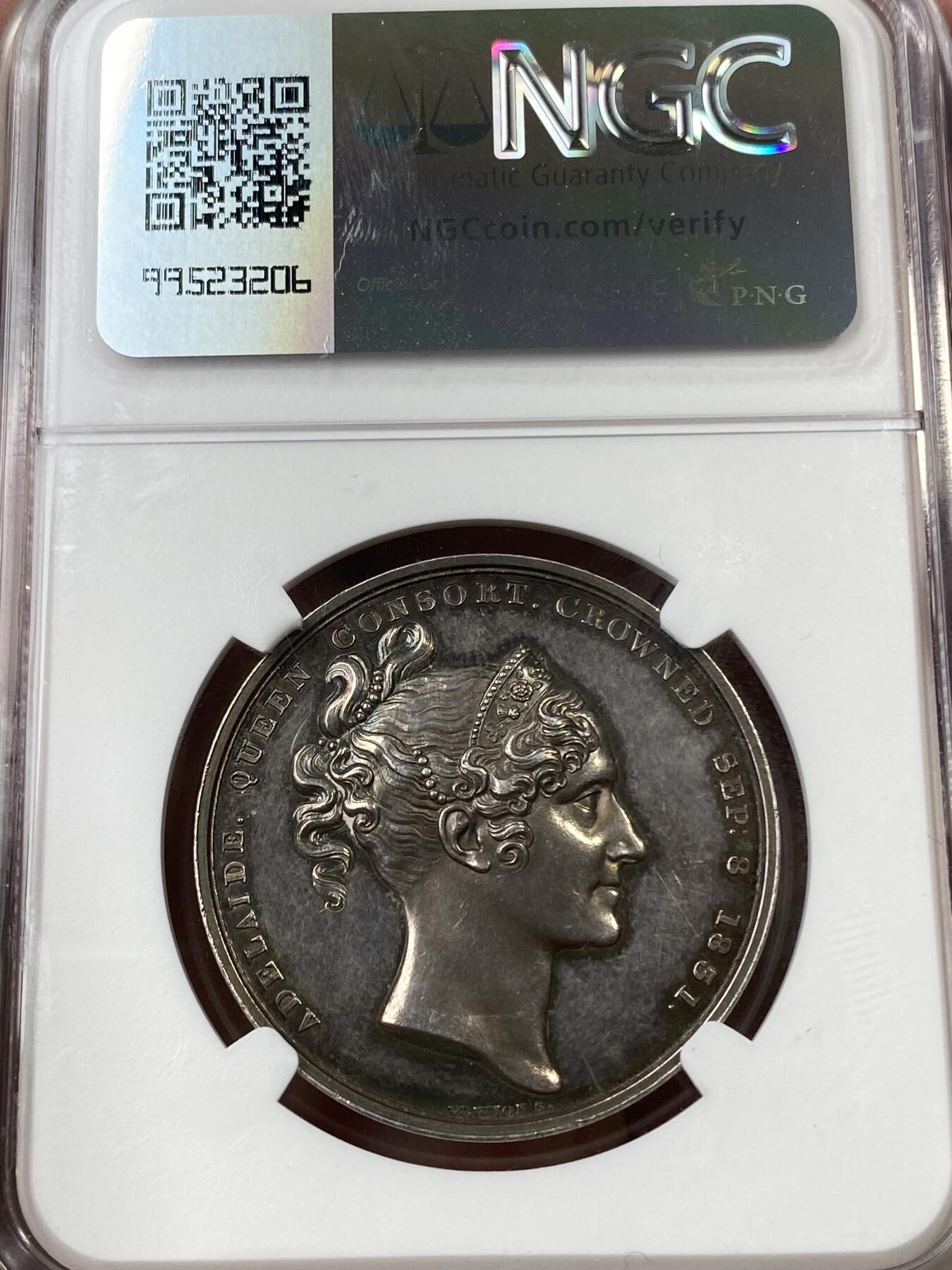 万国钱币拍卖第036期 NGC MS61 1831年英国威廉四世加冕纪念大银章 玫瑰七彩包浆 英系加冕名誉品