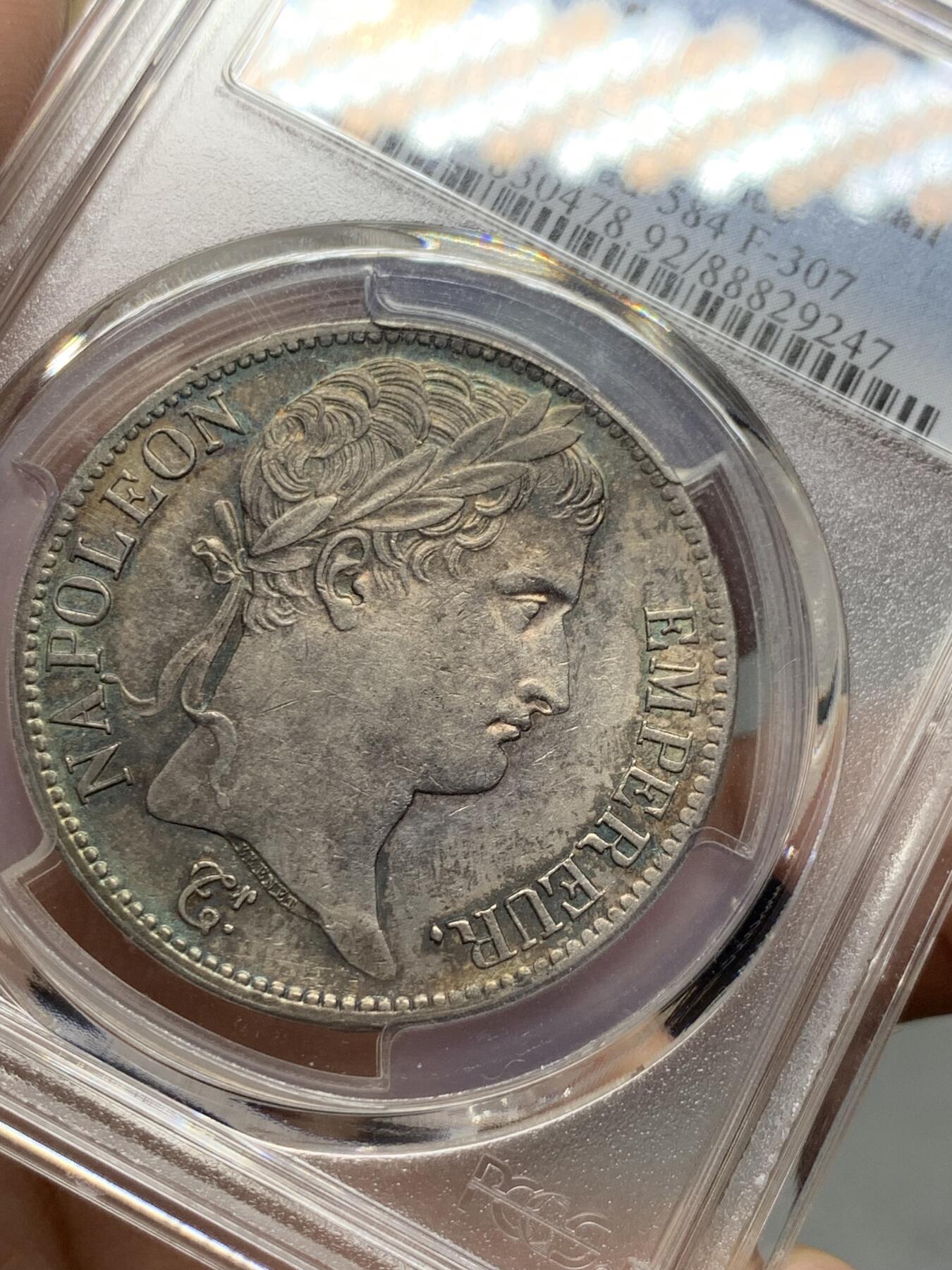 《竞宝斋》第322场 周日，周一，2场连拍 （全场包邮） PCGS AUD 法国1813年A厂拿破仑5法郎银币 醇厚包浆 拿破仑桂枝冠帝国，压印状态好，磨损较小