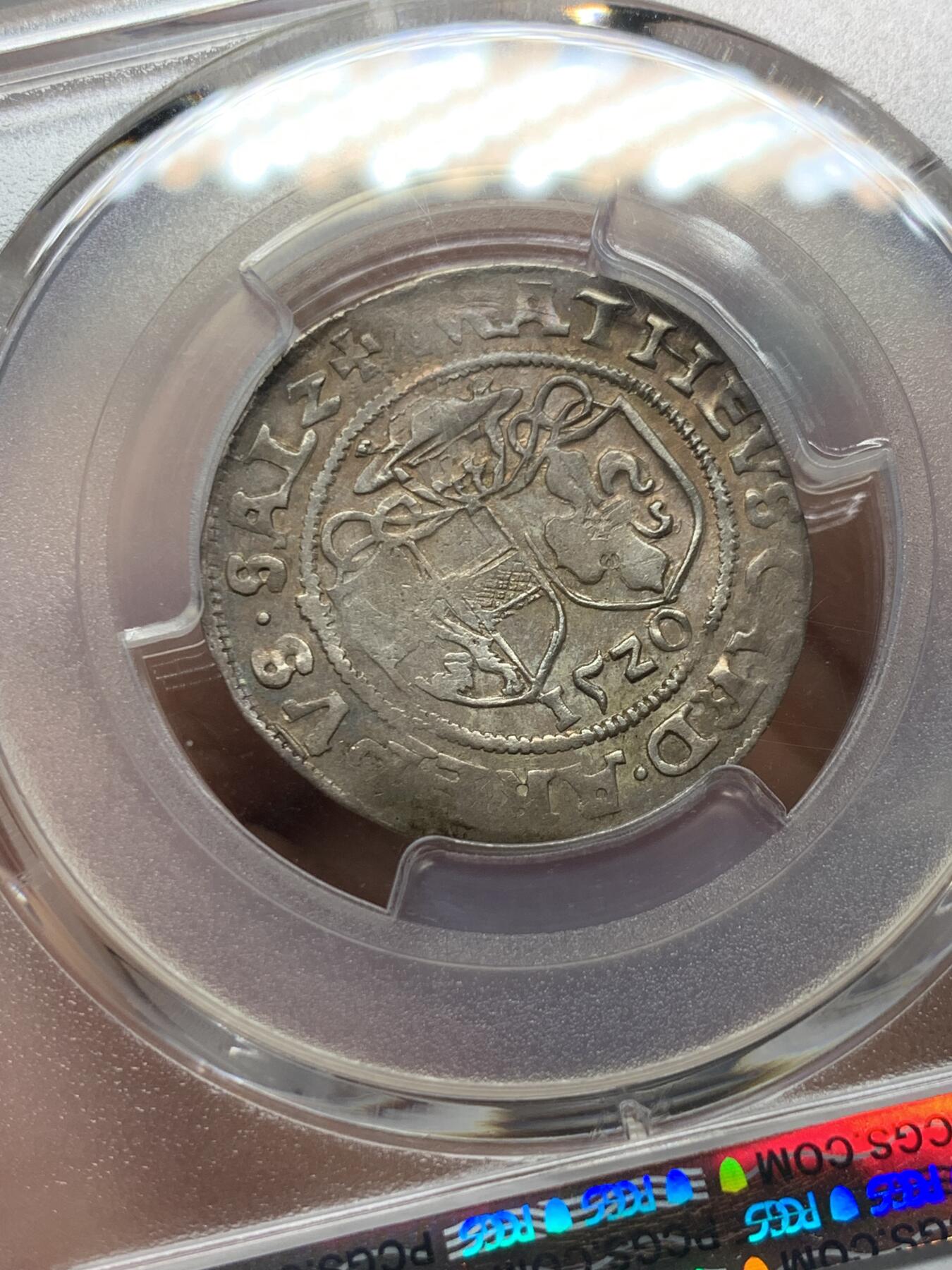 《竞宝斋》第322场 周日，周一，2场连拍 （全场包邮） 唯一亚军分 PCGS AU55 哈布斯堡王朝 1520年 萨尔茨堡  4克鲁泽银币 保存稀少 可藏