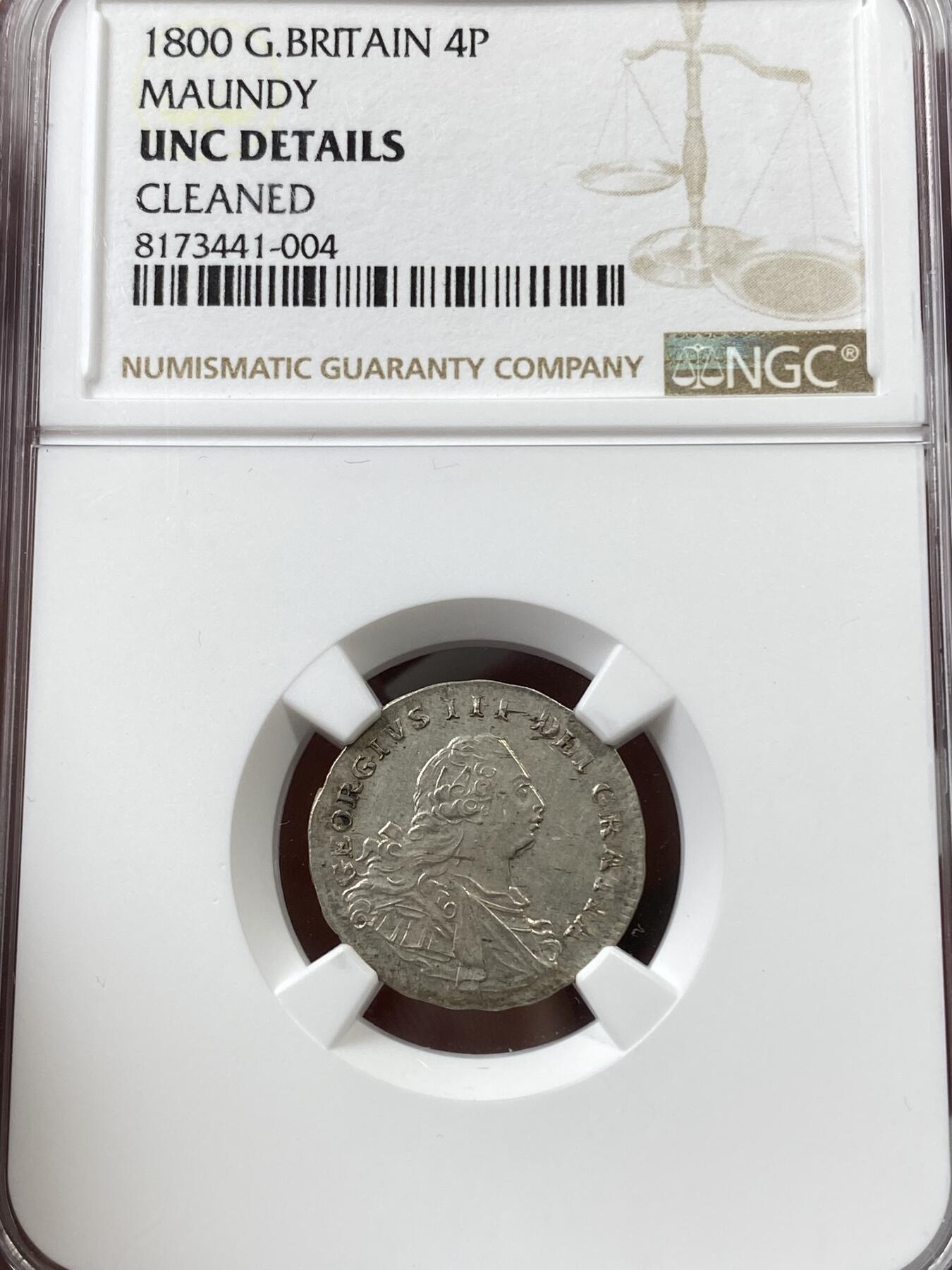 万国钱币拍卖第036期 NGC UNCD～MS63 1800年英国乔治三世洗脚币一套四枚 原味状态