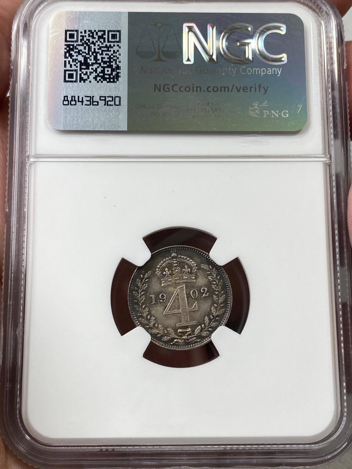 万国钱币拍卖第036期 NGC UNCD～MS64 1902年英国爱德华七世濯足币一套四枚 带原盒（4P评级盒底部破损）