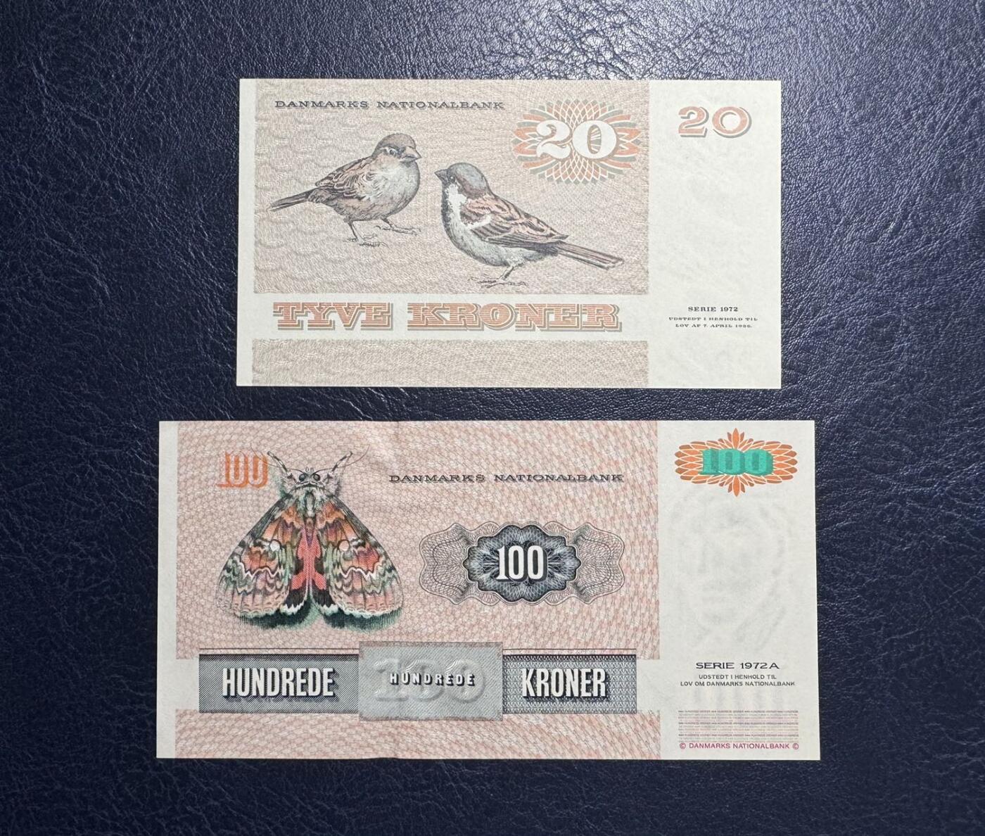 收藏联盟Quantum Auction 第387期拍卖  丹麦1984年20克朗和1998年100克朗 品相UNC 边角有瑕疵