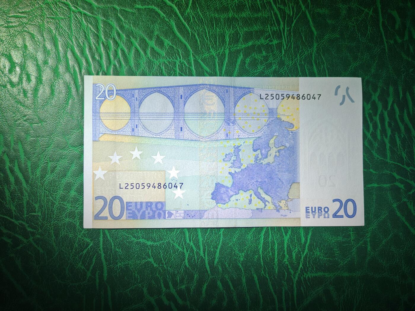 欧盟纸币Euro 2002版 20欧元 L冠芬兰版 （稀有冠号）二签 全新UNC 