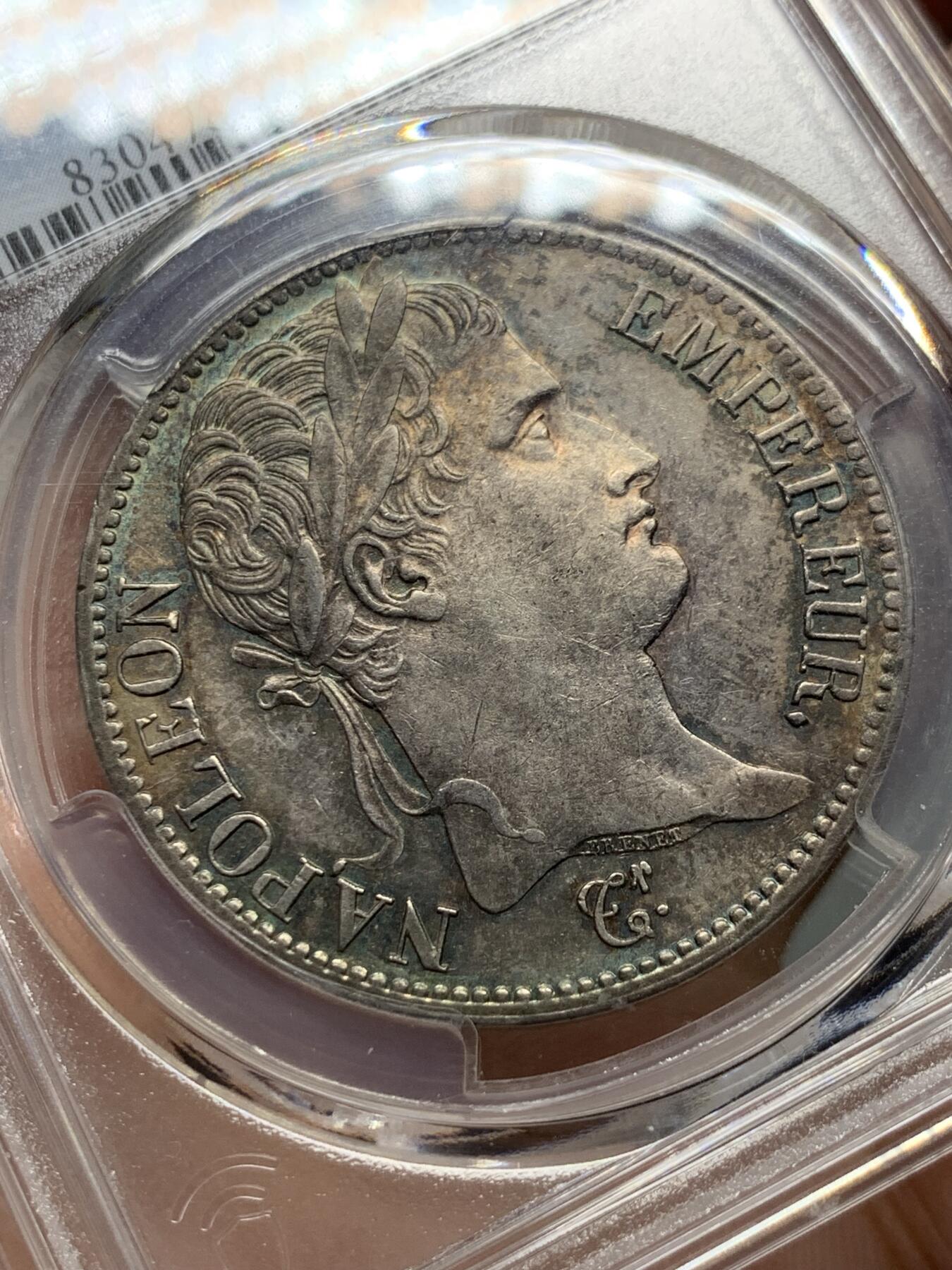 《竞宝斋》第322场 周日，周一，2场连拍 （全场包邮） PCGS AUD 法国1813年A厂拿破仑5法郎银币 醇厚包浆 拿破仑桂枝冠帝国，压印状态好，磨损较小