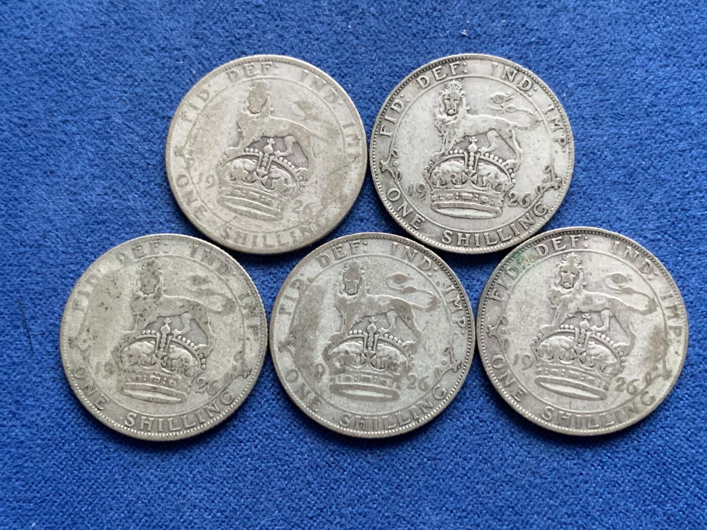 《竞宝斋》第322场 周日，周一，2场连拍 （全场包邮） 5枚一组 英国1926年乔治五世走狮1先令银币