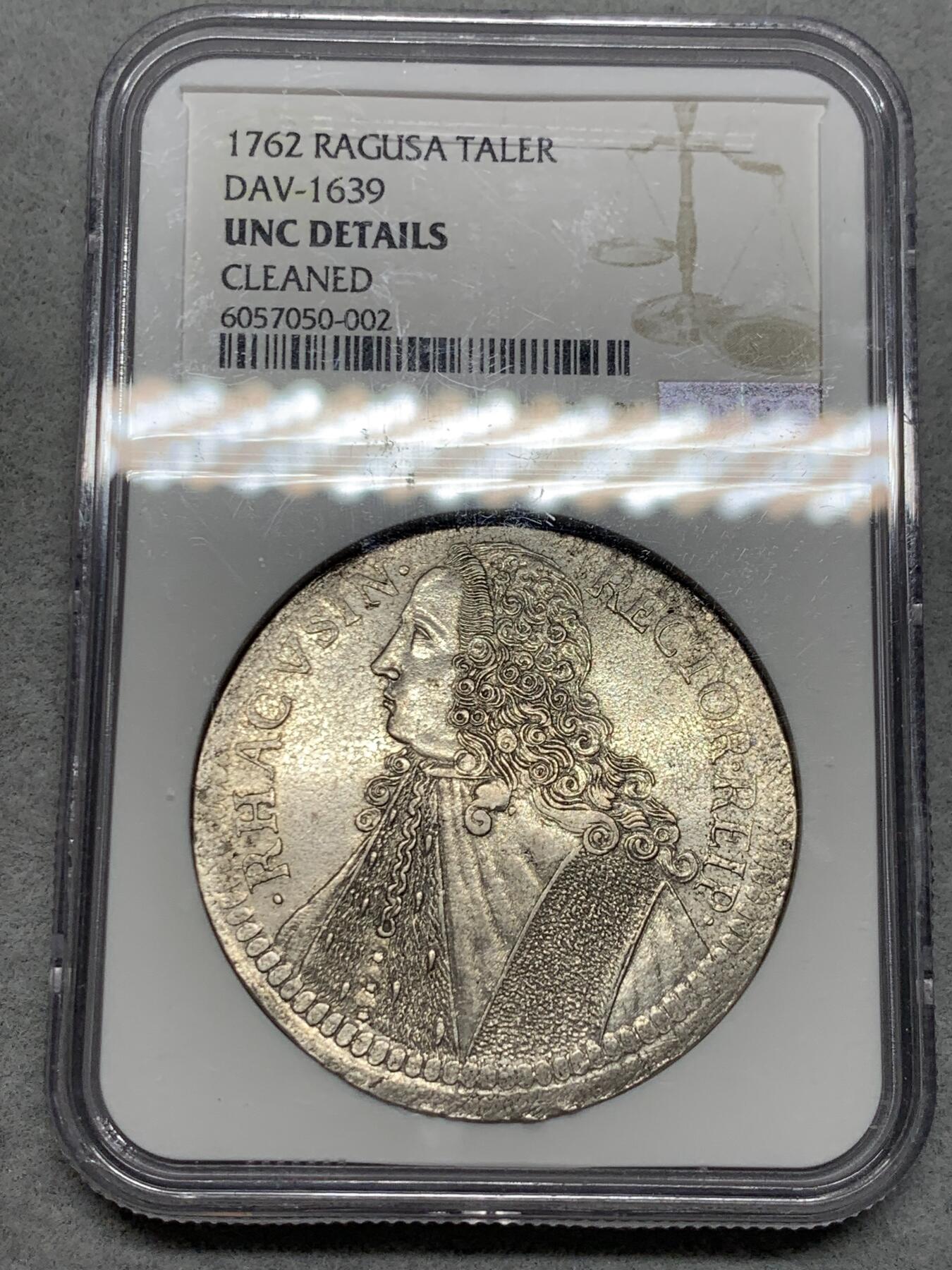 《竞宝斋》第323场 周日，周一，2场连拍 （全场包邮） NGC UNC 拉古萨 1762年 泰勒大银币 人物打制清晰 值得收藏
