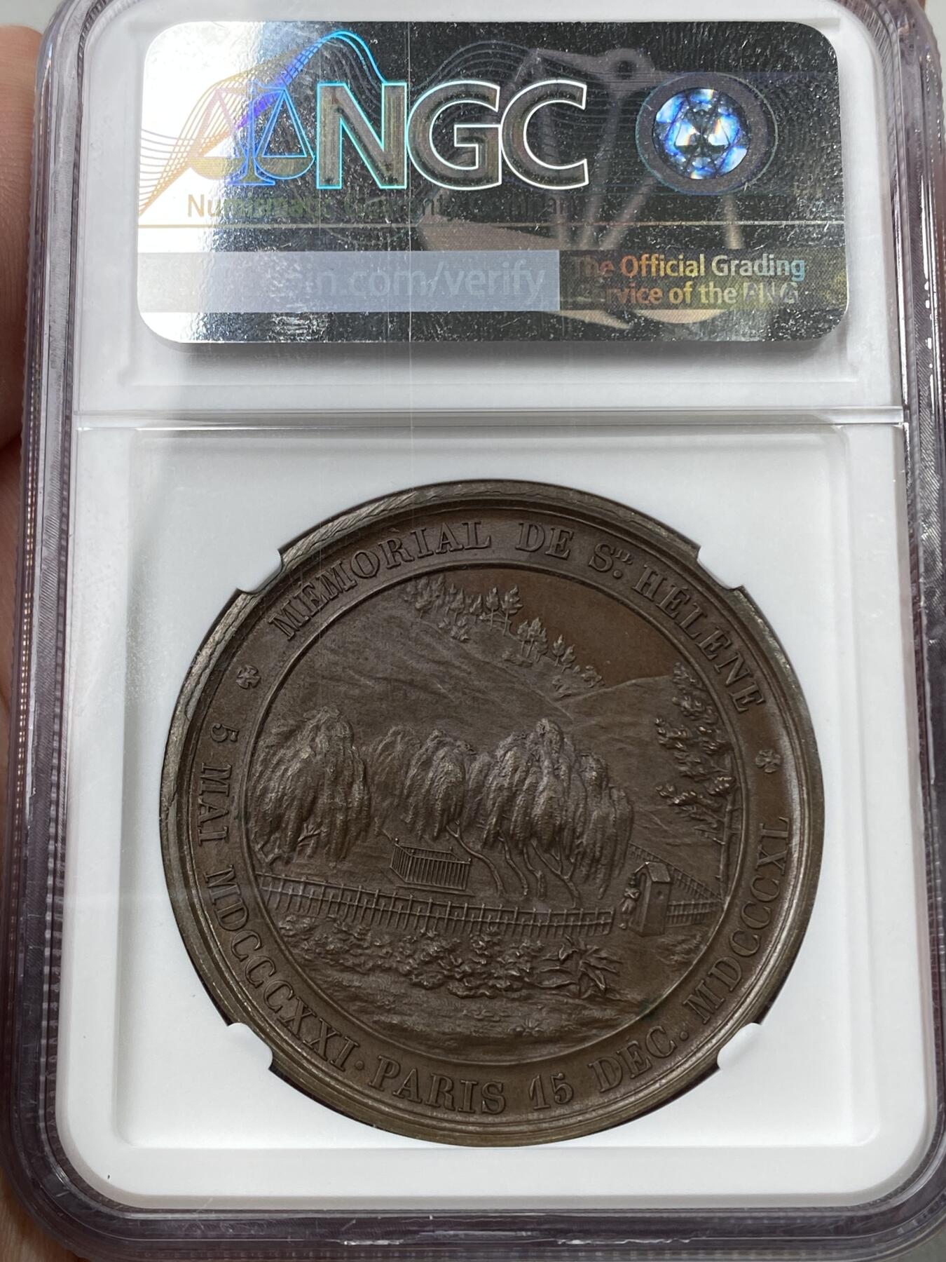 万国钱币拍卖第036期 NGC-MS66拿破仑百日王朝军装铜章1840年为纪念拿皇遗体从圣赫勒拿岛迁回巴黎而发行的铜章 NP盒双料冠军分 镜面五彩底板 拿章系列的完结章