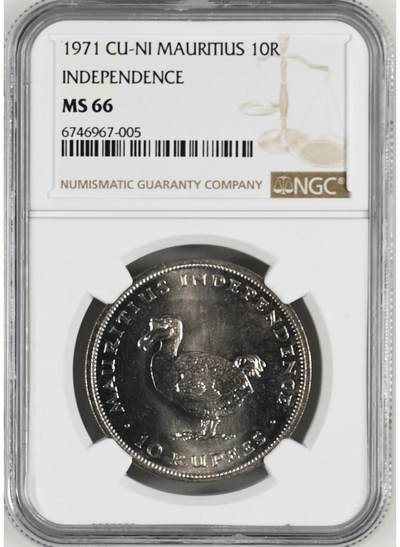 S&S Numismatic世界钱币-拍卖 第114期  - 毛里求斯1971年 国家独立 10卢比纪念币 NGC  MS66