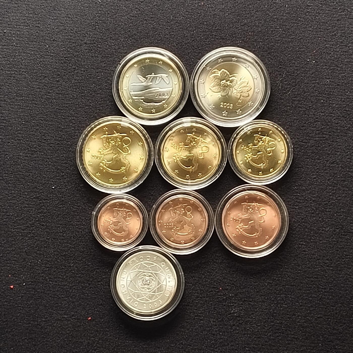 【全场包邮】纯粹捡漏拍479场（免费代拍第16场） 【镶嵌钻石·罕见】芬兰2003年官方年度流通精制套币-含DPQ镶钻银章（2分真钻详见证书）-盒证全-量1000