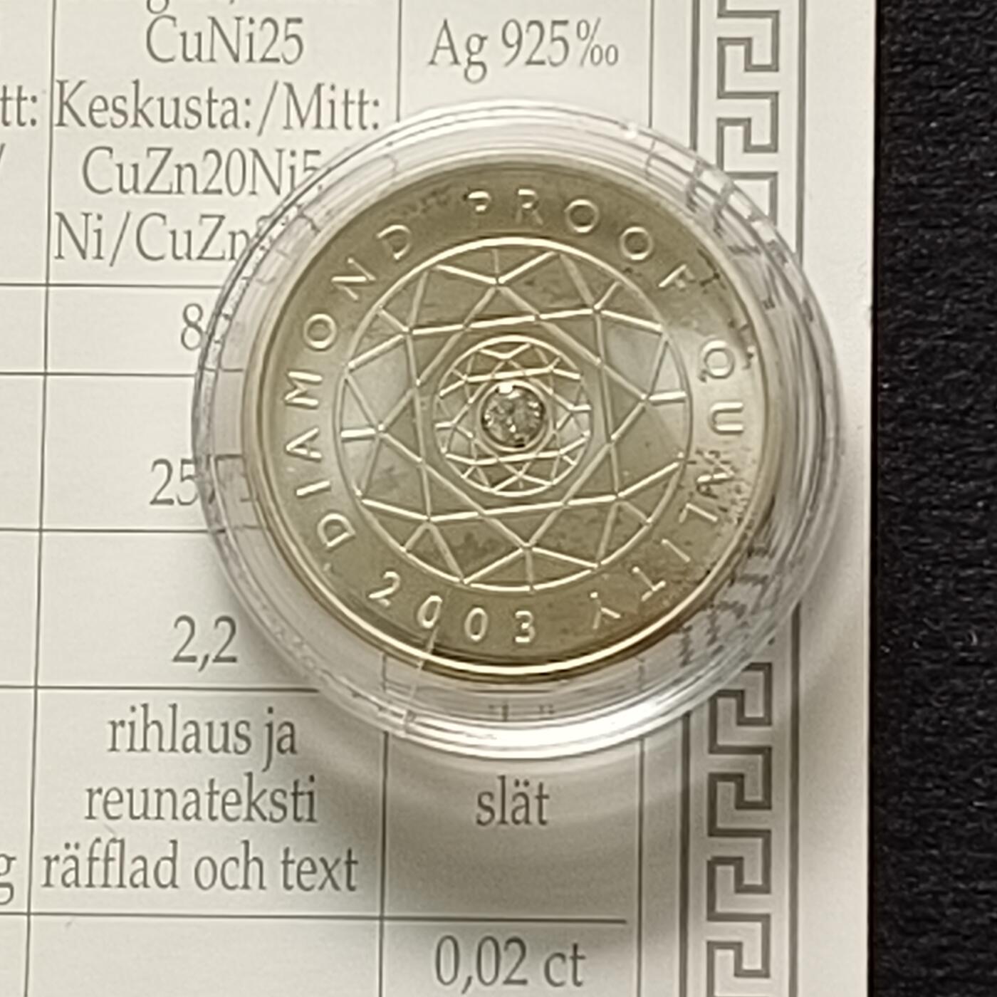 【全场包邮】纯粹捡漏拍479场（免费代拍第16场） 【镶嵌钻石·罕见】芬兰2003年官方年度流通精制套币-含DPQ镶钻银章（2分真钻详见证书）-盒证全-量1000