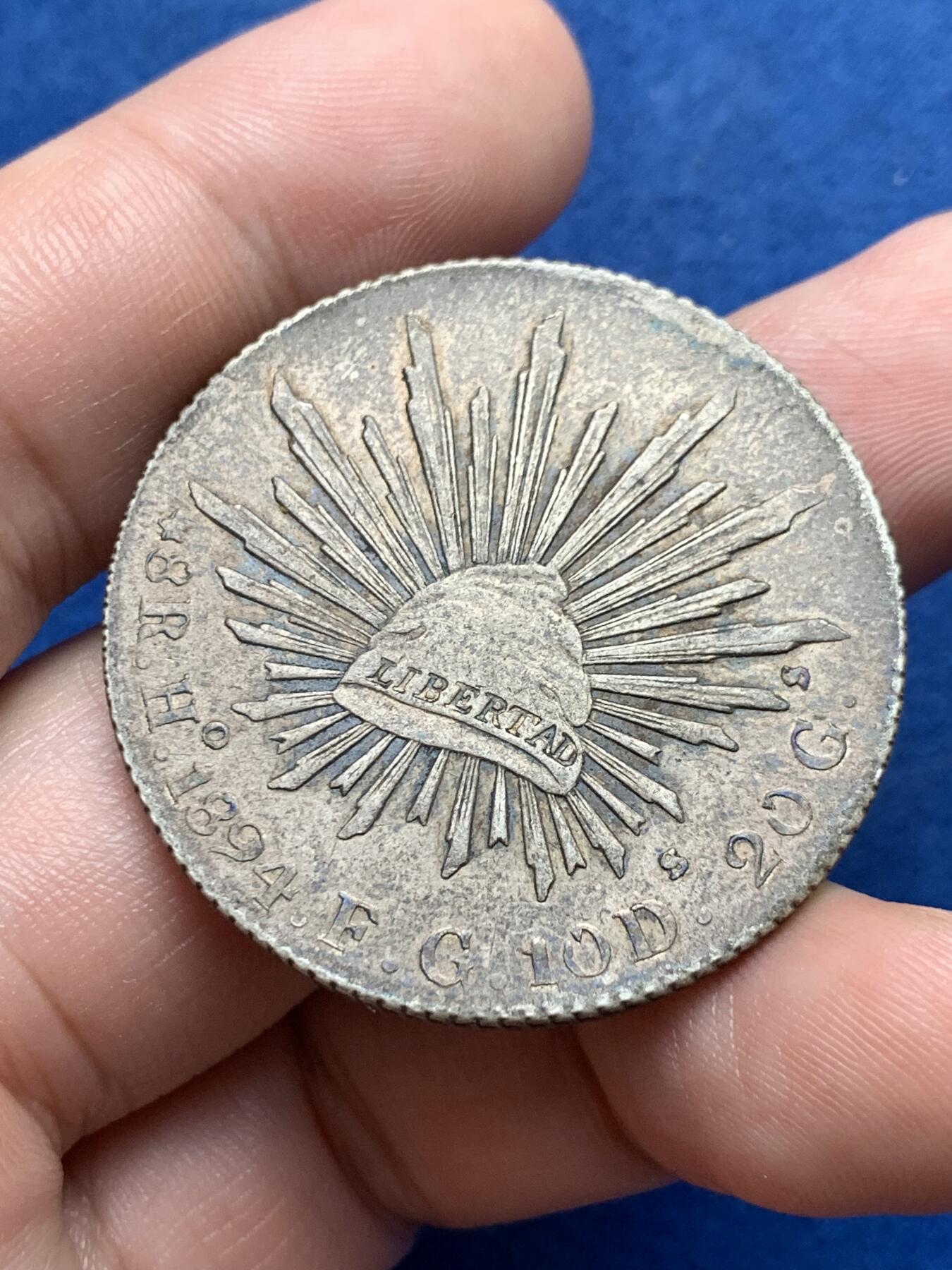 《竞宝斋》第323场 周日，周一，2场连拍 （全场包邮） 墨西哥1894年HO FG 8R花边鹰洋银币