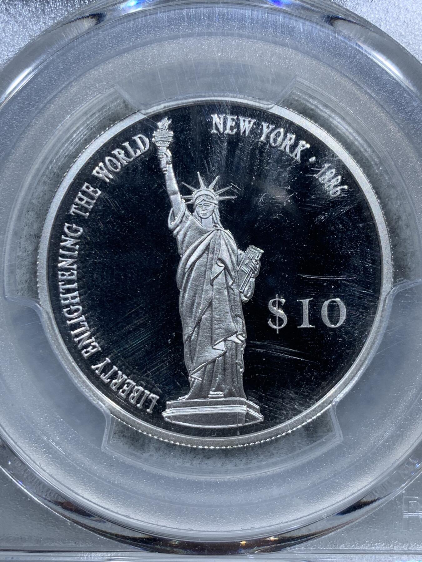 《竞宝斋》第323场 周日，周一，2场连拍 （全场包邮） PCGS PR69DCAM 利比里亚2000十元银币