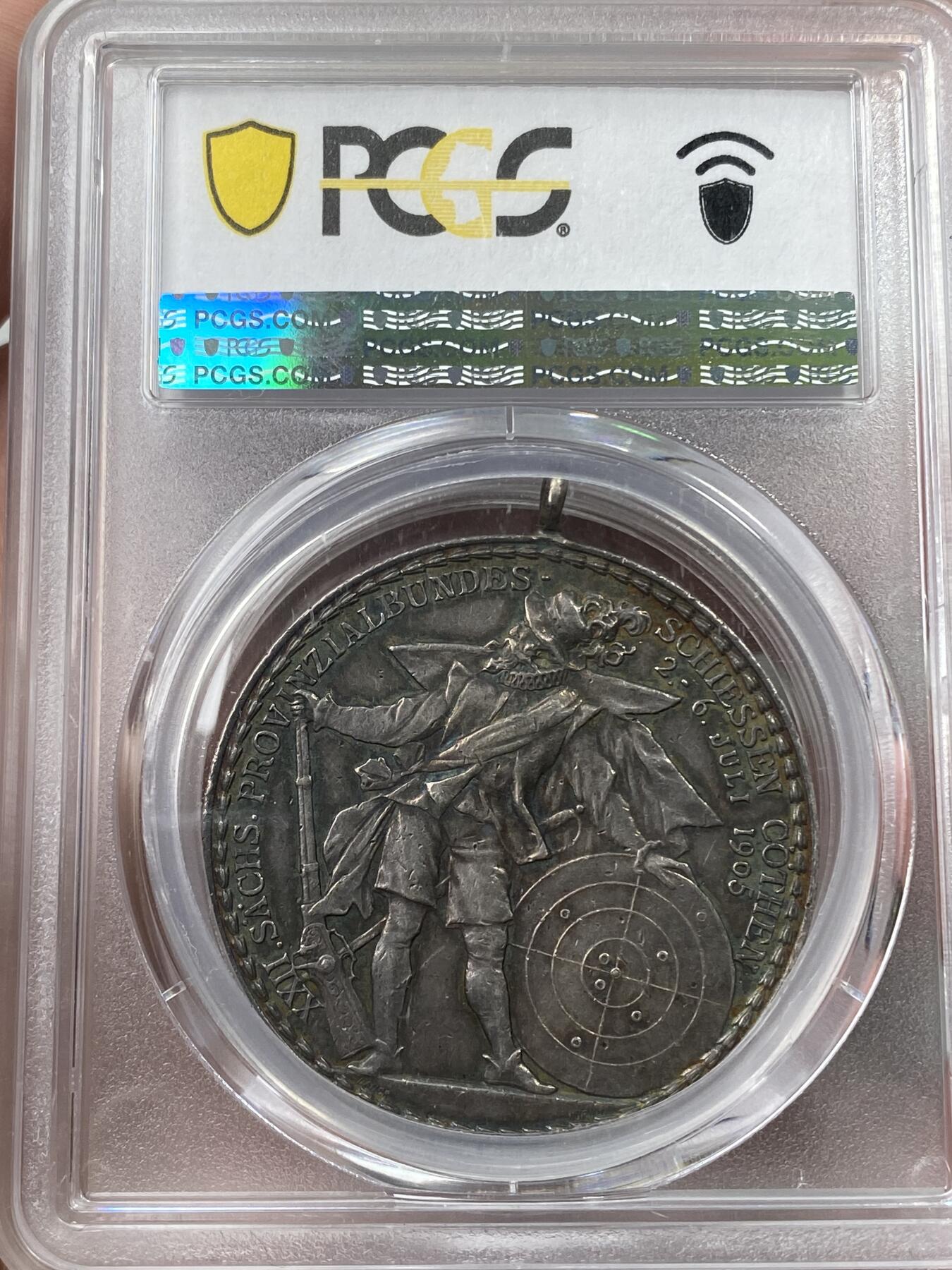 万国钱币拍卖第036期 PCGS AU50 1905年德国安哈尔特-科腾射击节纪念大银章 原铸吊环 极其少见的德射品种