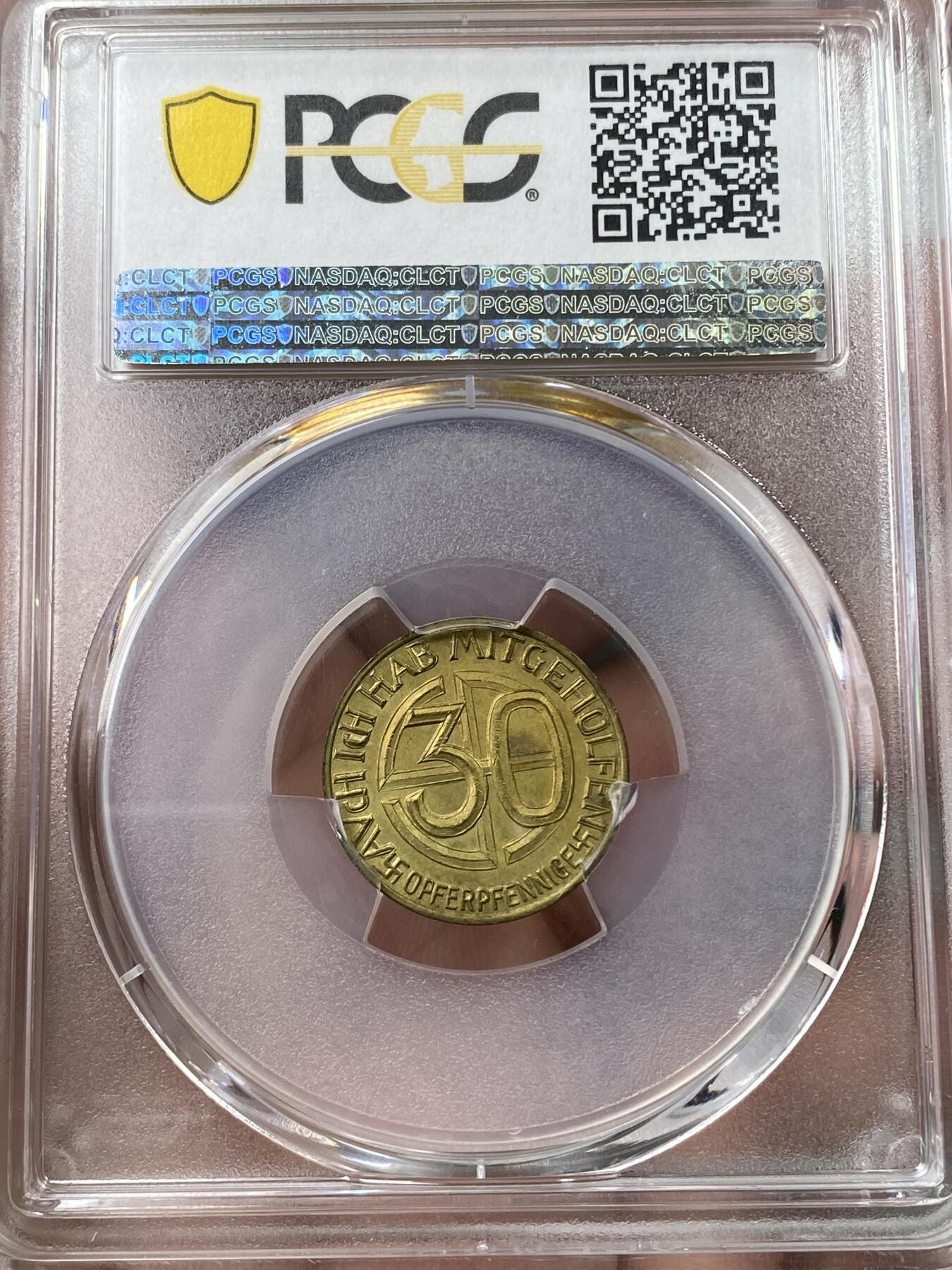 万国钱币拍卖第036期 PCGS MS63 1938年德国民族社会主义工人党党魁30芬尼代用币 铜制原光