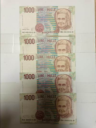 【20241031】非全新纸币第182场 - 意大利1000里拉5张纸币，首张尾号912