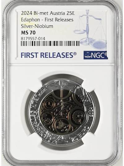 S&S Numismatic世界钱币-拍卖 第85期  - 奥地利2024年 土壤微生物 25欧元银+铌双色纪念币 NGC MS70首期蓝标，盒证齐全