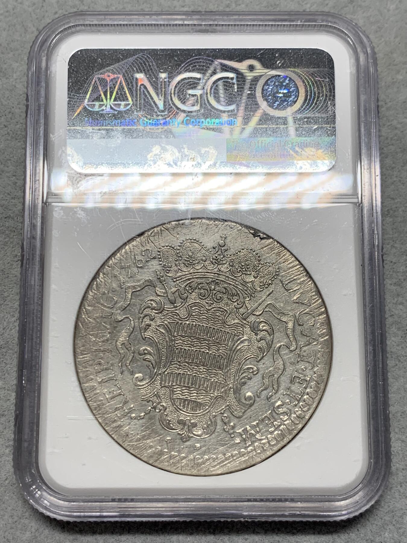 《竞宝斋》第323场 周日，周一，2场连拍 （全场包邮） NGC UNC 拉古萨 1762年 泰勒大银币 人物打制清晰 值得收藏