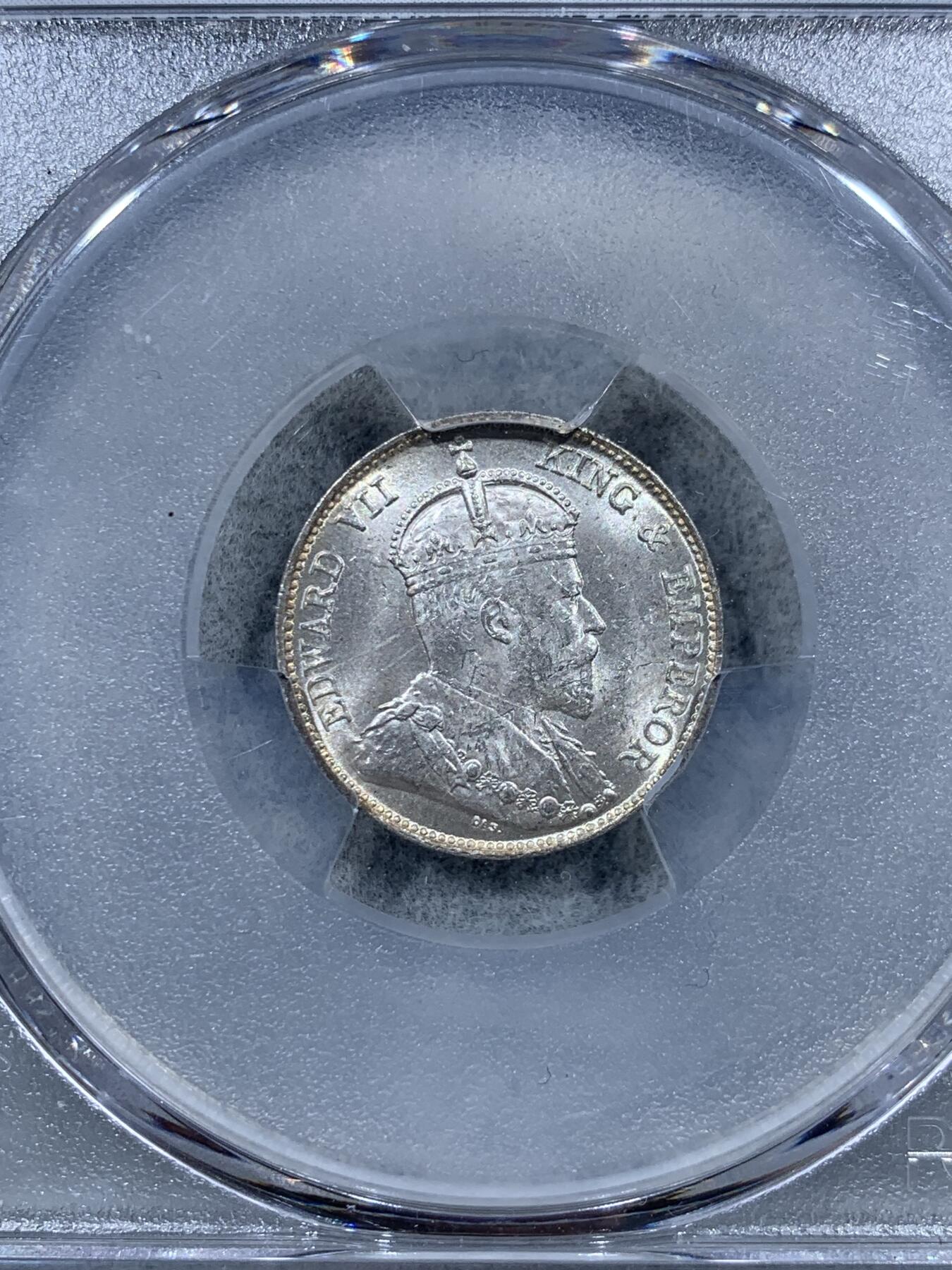 《竞宝斋》第323场 周日，周一，2场连拍 （全场包邮） NGC MS64 香港1902年爱德华七世一毫银币 爱七辅币，背书“香港一毫”，卷拆品相，无敌转光