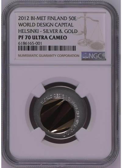S&S Numismatic世界钱币-拍卖 第85期  - 获奖币*芬兰2012年 世界设计之都-赫尔辛基 50欧元金+银双色精制纪念币 NGC PF70UC冠军分，原盒