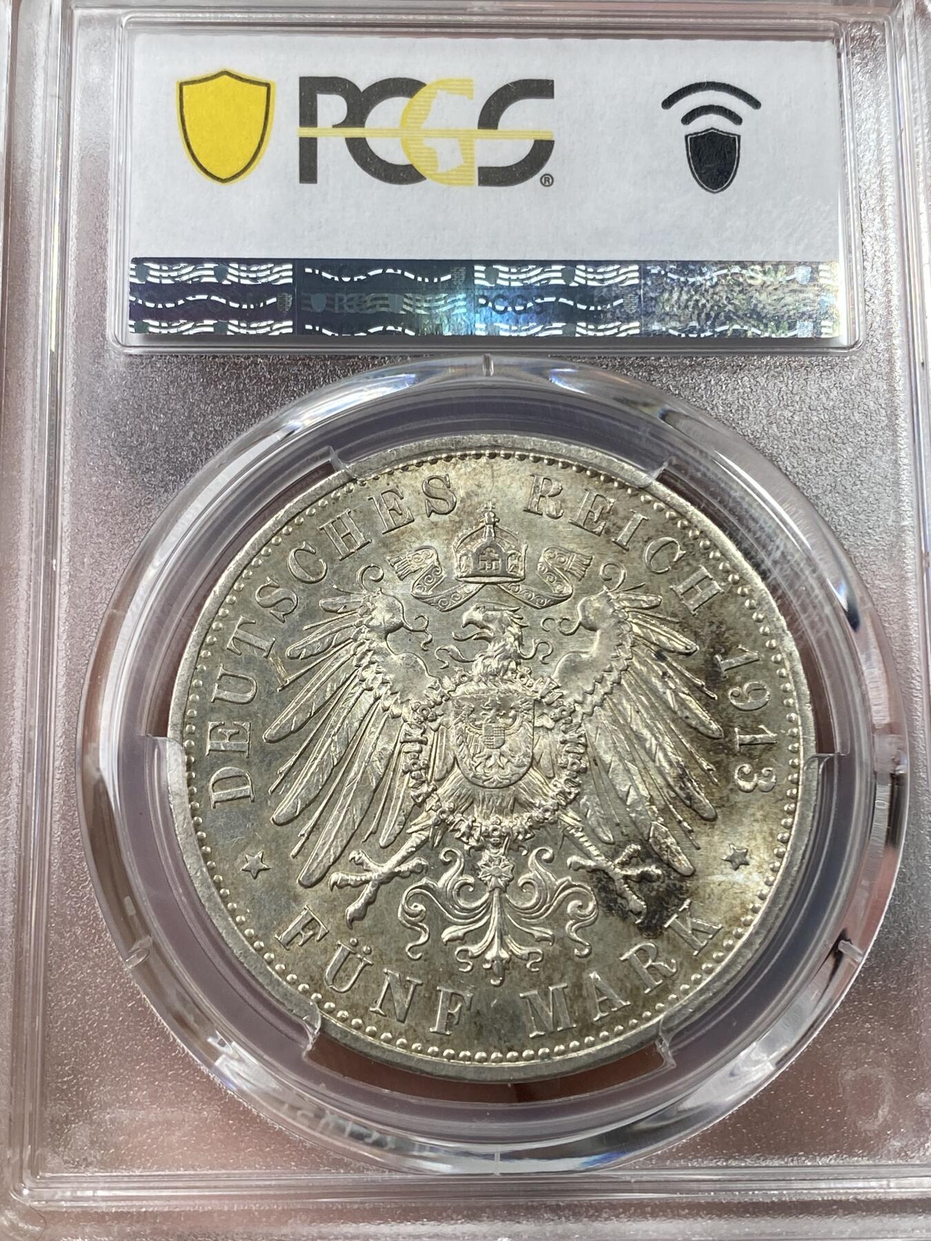 万国钱币拍卖第036期 PCGS MS63 1913年德国威廉二世军装长翅5马克 原味包浆