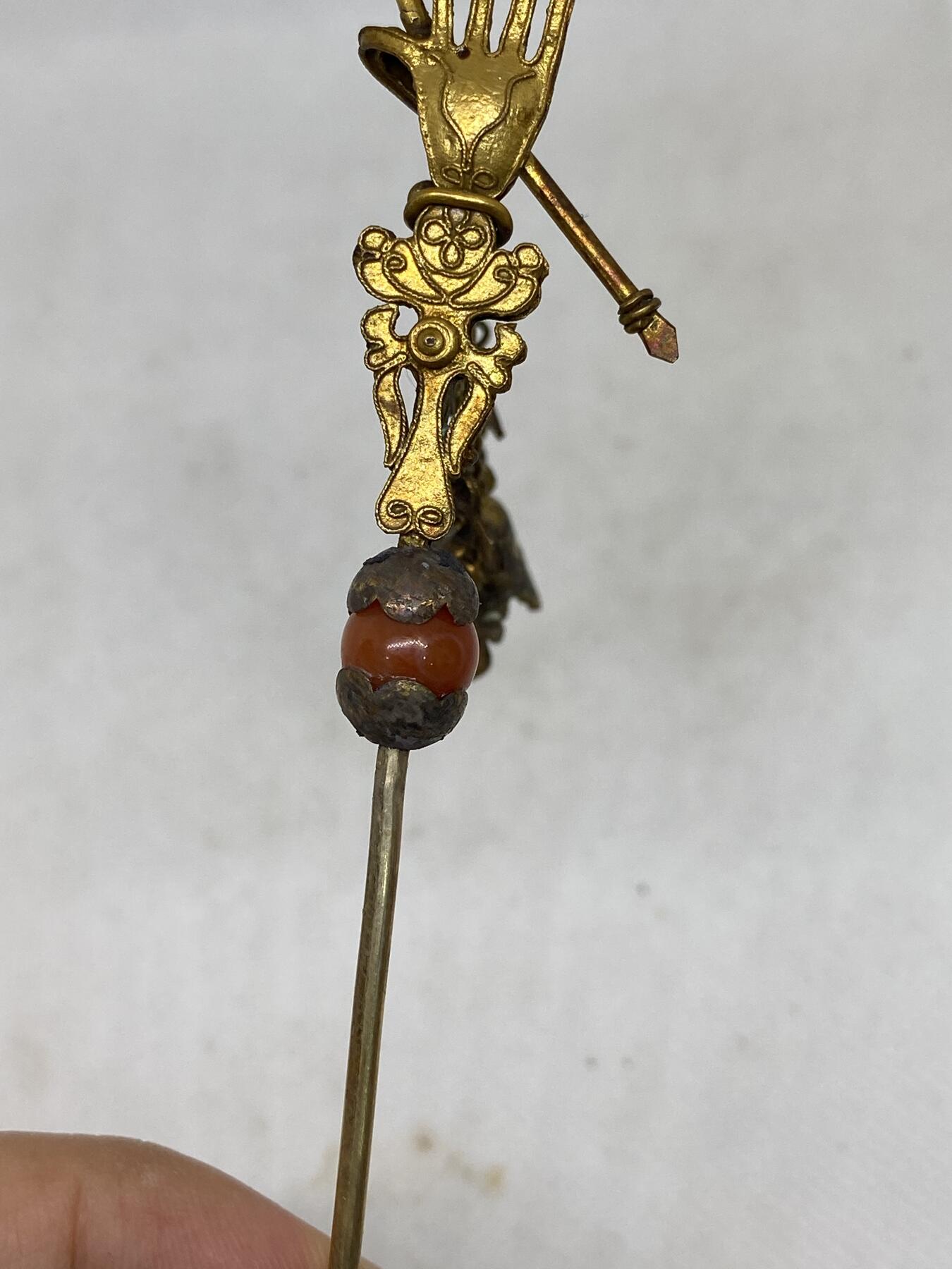 老银鎏金佛手簪子，尺寸17厘米，品相如图，1500包快递