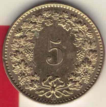 瑞士2010年5生丁(5分) 欧洲硬币 实物图 UNC-