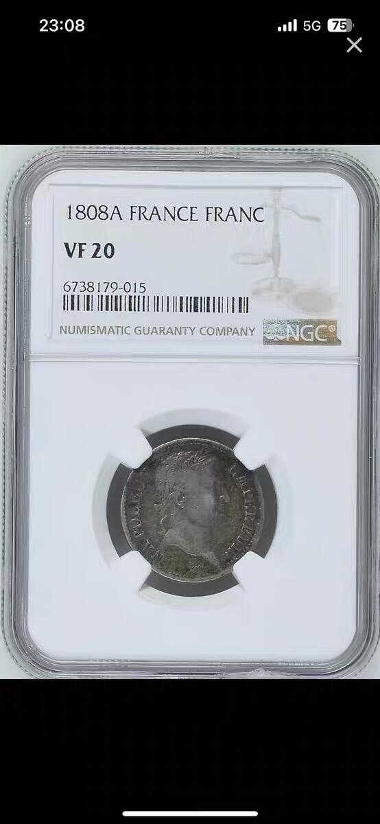 NGC-VF20法国1808年拿破仑执政时期1法郎银币