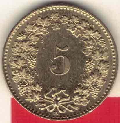 瑞士2011年5生丁 品相如图 UNC  