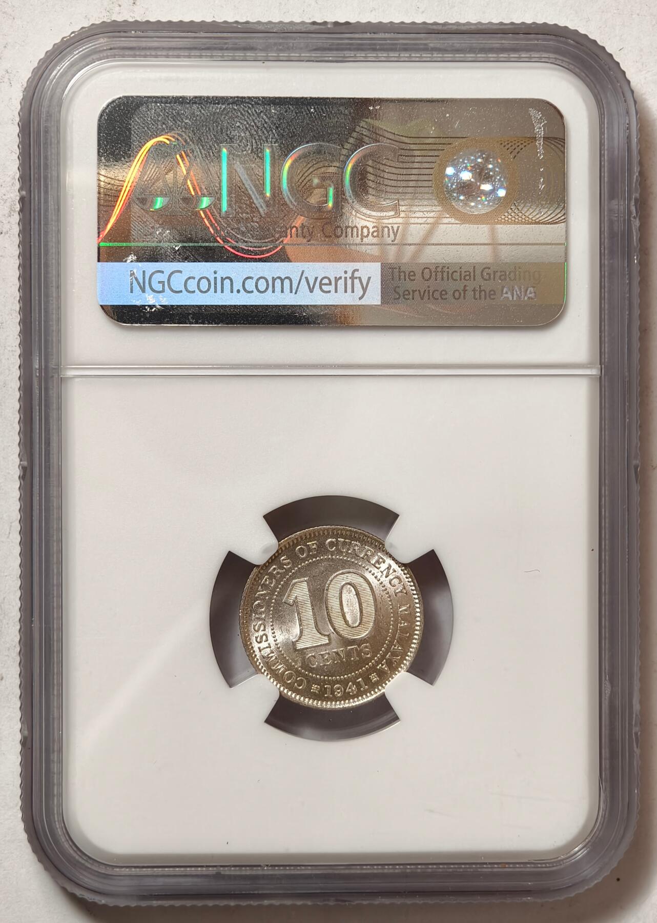 紫瑗钱币——第464期 马来亚 1941年 乔治六世 10分 银币 NGC MS63