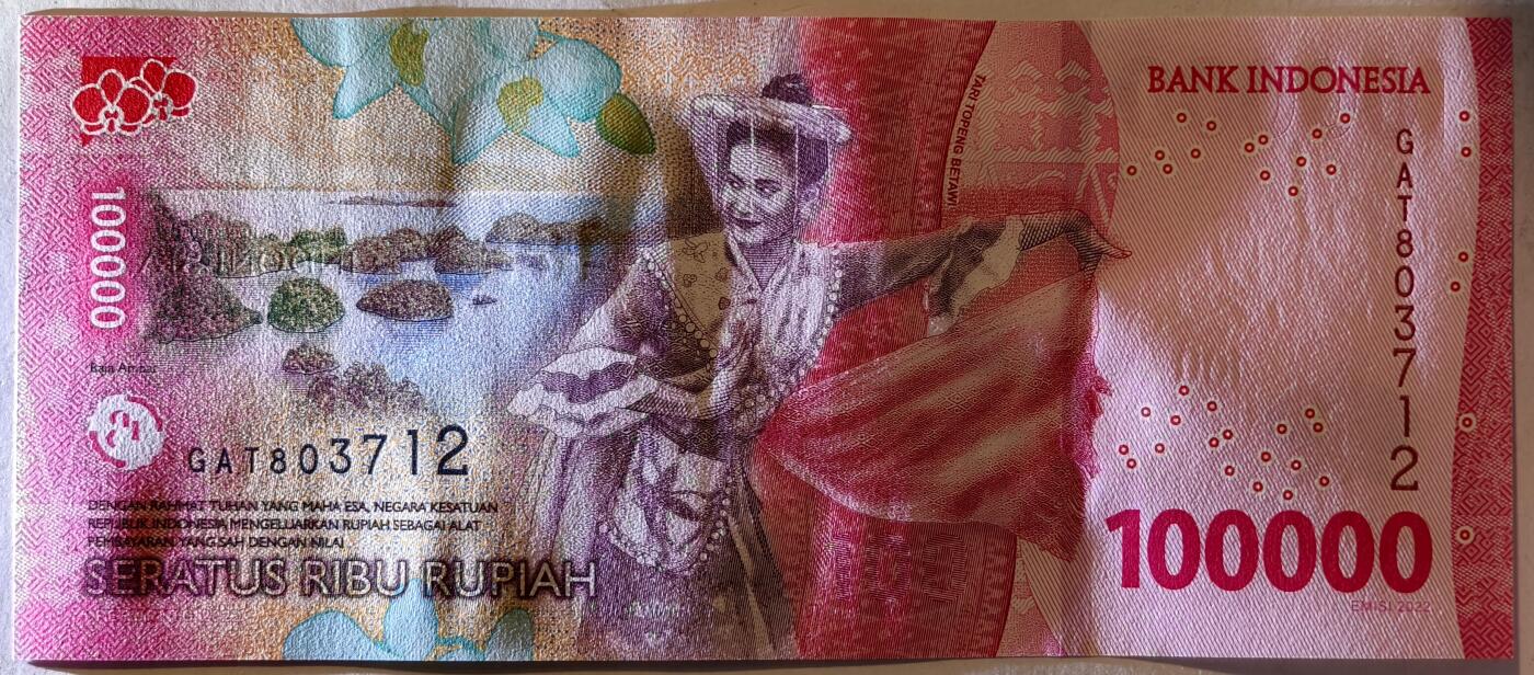 紫瑗钱币——第447期——纸币场 印度尼西亚 2022年 苏加诺和穆罕默德·哈达 100000卢比 UNC